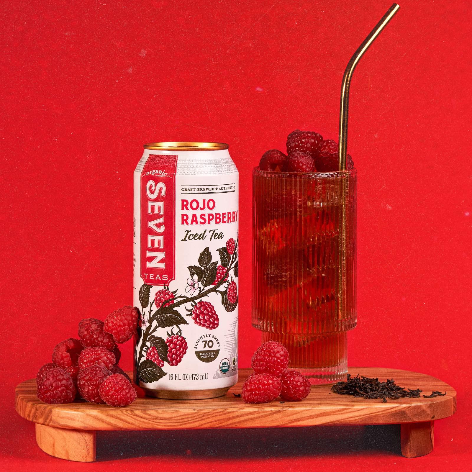SevenTeas SevenTeas Rojo Raspberry Iced Tea, 16 OZ (Pack of 12 Cans), Lightly Sweetened Organic Iced Tea