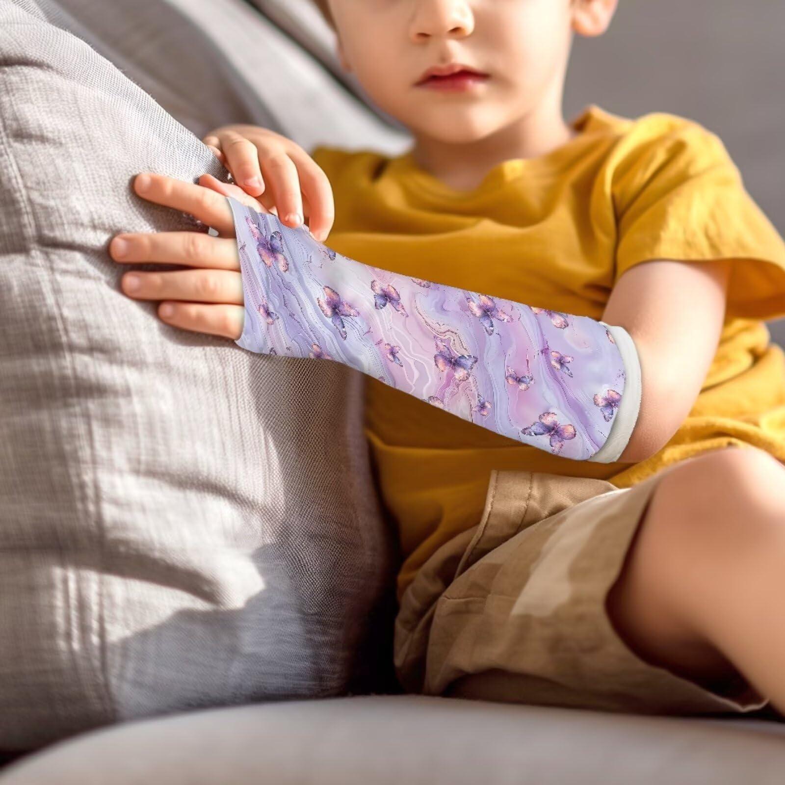 Gomyblomy Gomyblomy Purple Marble Arm Cast Cover Butterfly Pattern Cast Protector for Shower Adults Kids Arm Cast Sleeve for Women Girls Cast Cover Bandage Protector