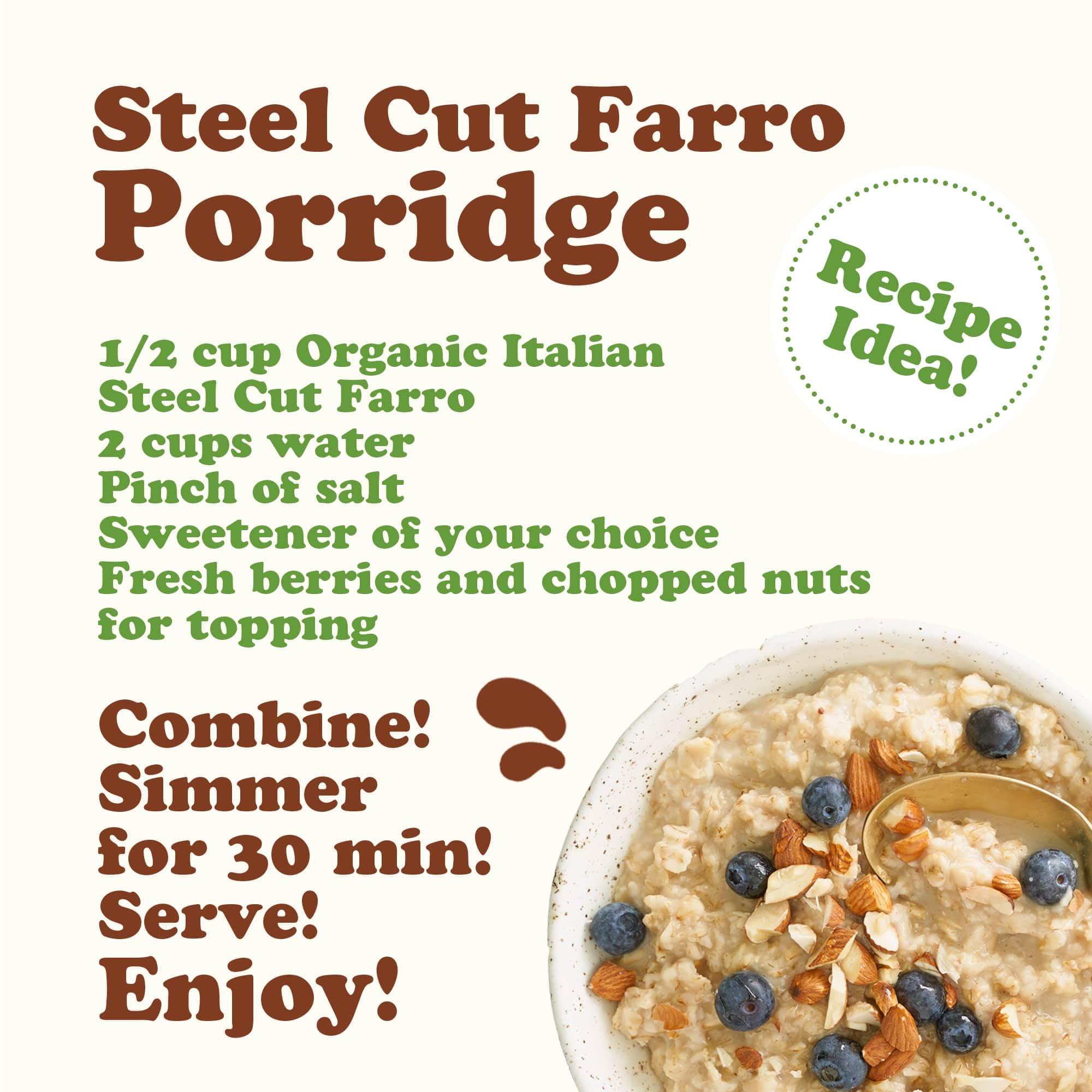 Food to Live Food to Live Organic Italian Steel Cut Farro Non-GMO, Cracked Pearled Wheat Grain, Non-Irradiated, Vegan, Bulk. Easy to Cook. Rich in Fiber, Protein. Perfect for Cereal, Porridge, Soups, Salads