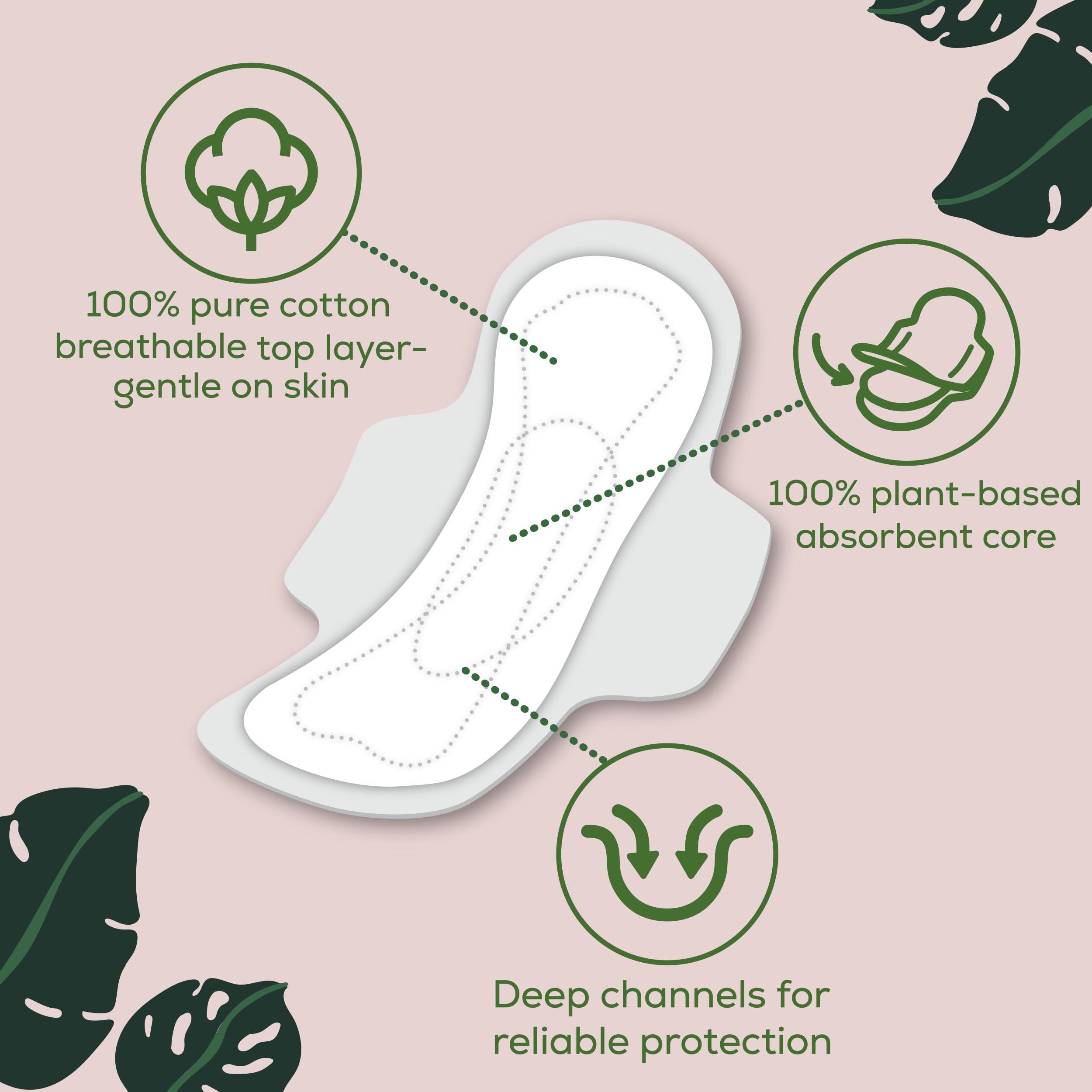 L. L. Ultra Thin Pads for Women, Super Absorbency, 100% Pure Cotton Top Layer, Unscented Pads with Wings, 56 Count Total