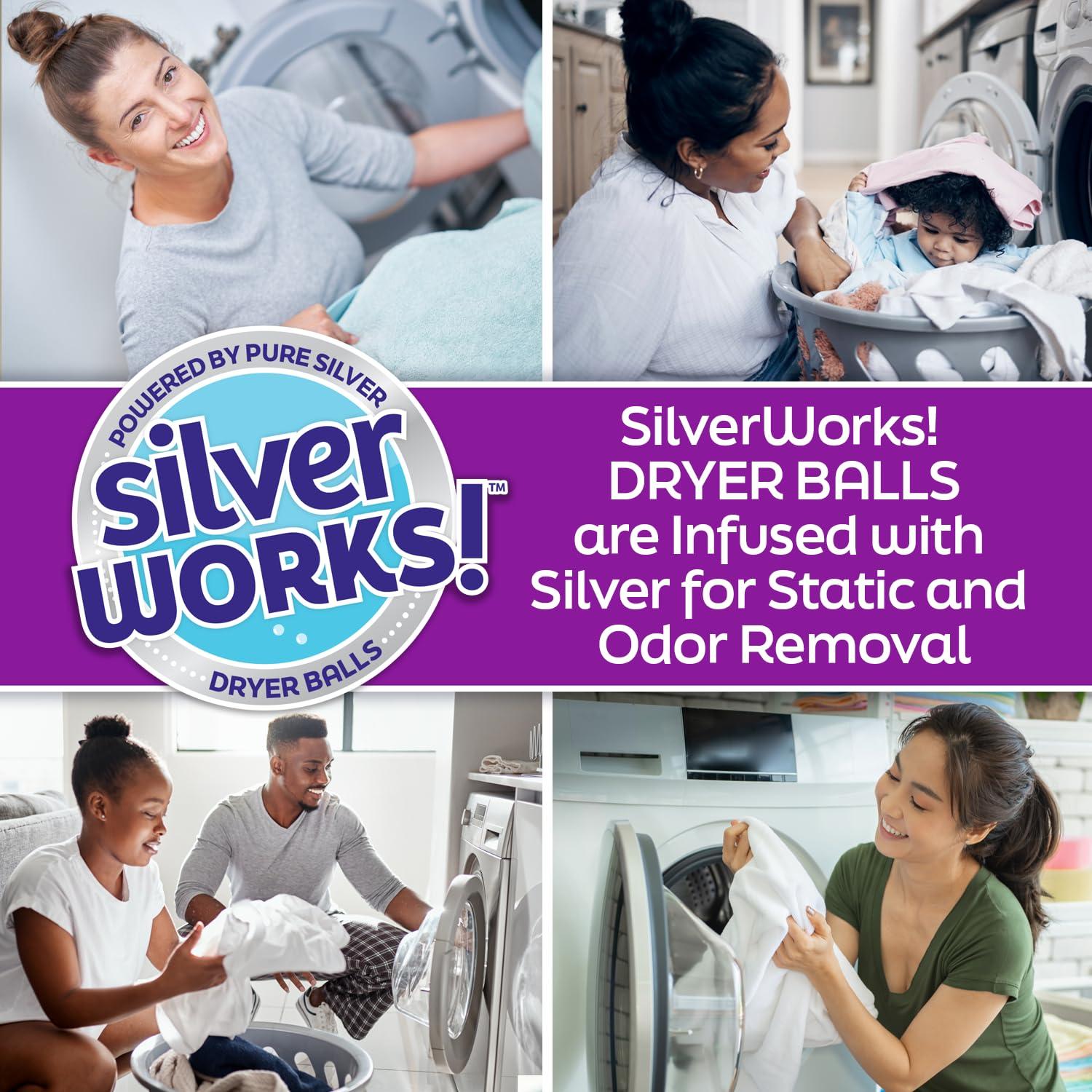 SilverWorks! SilverWorks! Wool Dryer Balls Laundry Reusable - Odor Eliminating Dryer Laundry Balls with Silver Technology - Natural Fabric Softener and Static Reducer, Reduce Drying Time and Energy Costs - 6 Pack