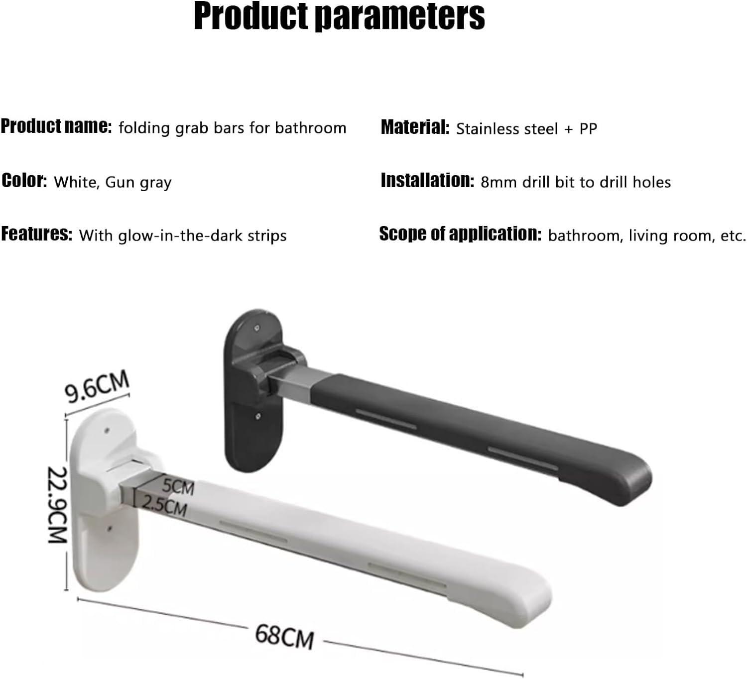 DIVIKO Handicapped Bathroom Folding Grab Bar, Handrail Safety Folding Grab bar Bathroom wc Toilet 300kg Load Safety Handrail for Elderly or Pregnant Woman (Color : A)