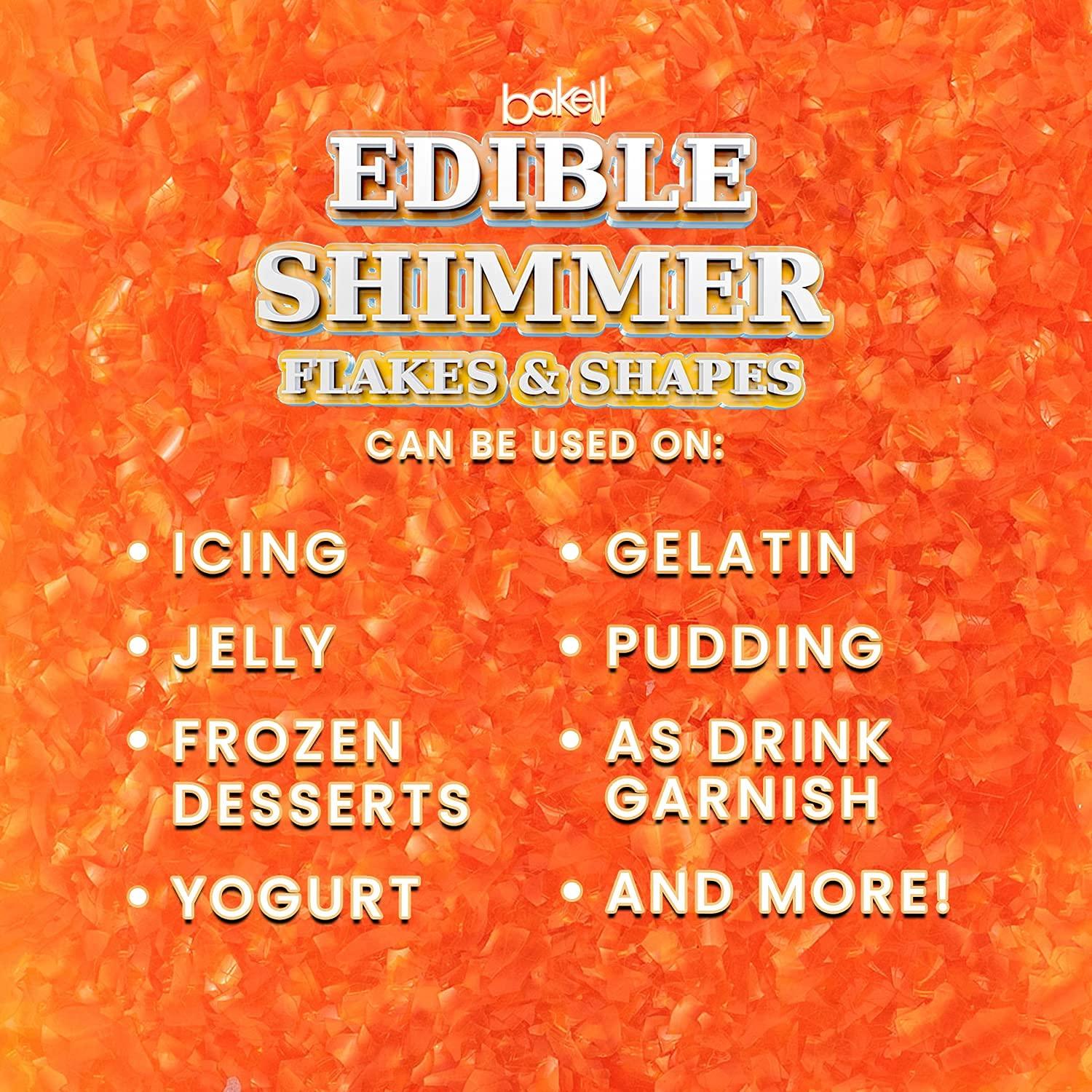 Bakell BAKELL Edible Glitter Flakes | Vegan Orange Edible Shimmer Flakes | KOSHER Certified | Halal Certified | 100% Edible & Food Grade | Cakes, Cupcakes, Decoration (Orange, 50g)