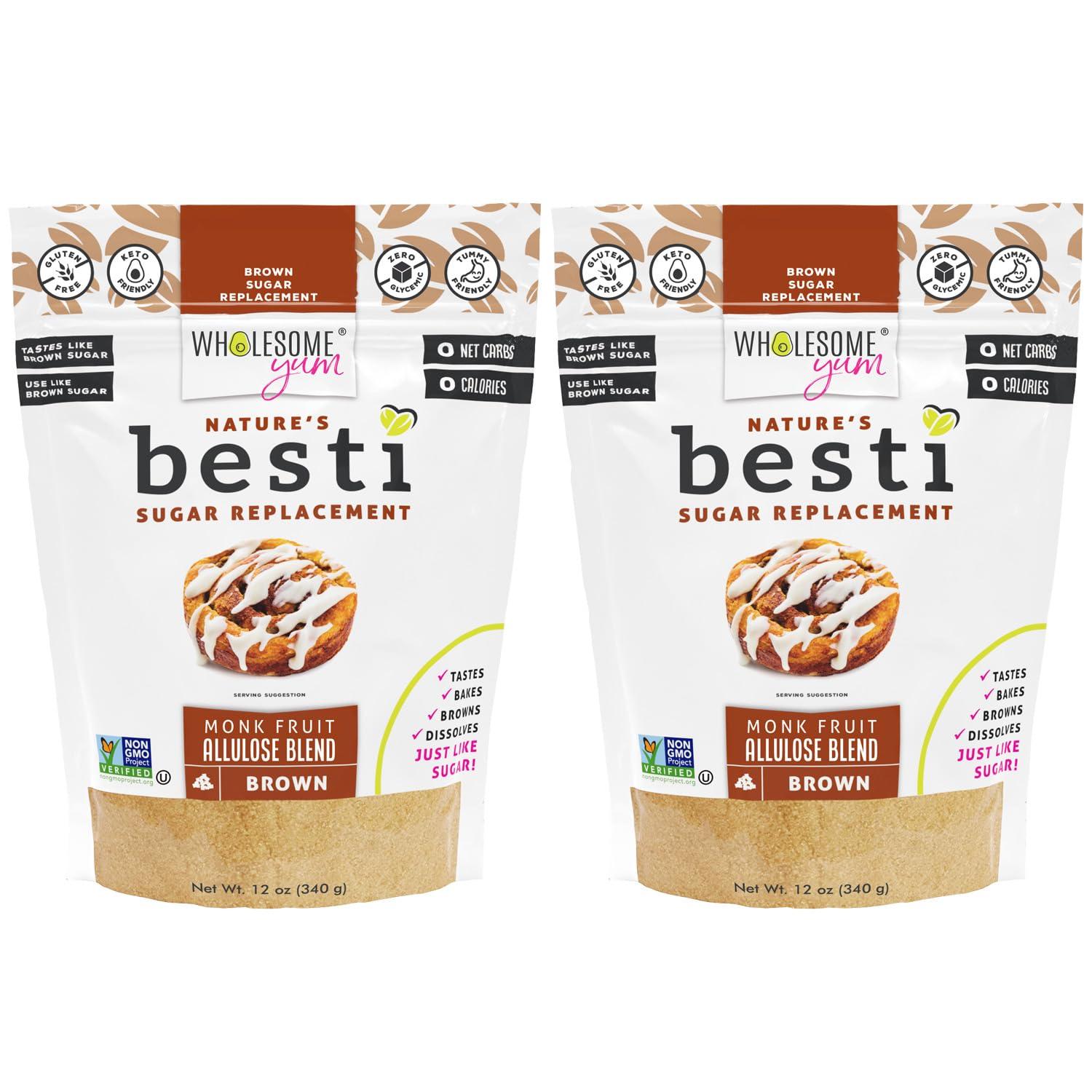 Wholesome Yum Wholesome Yum Besti Natural Brown Sugar Substitute - Keto Brown Monk Fruit Sweetener Blend With Allulose (No Erythritol) - Non GMO, Zero Carb, Zero Calorie, Sugar Free, No Aftertaste (12 oz, 2 Pack)