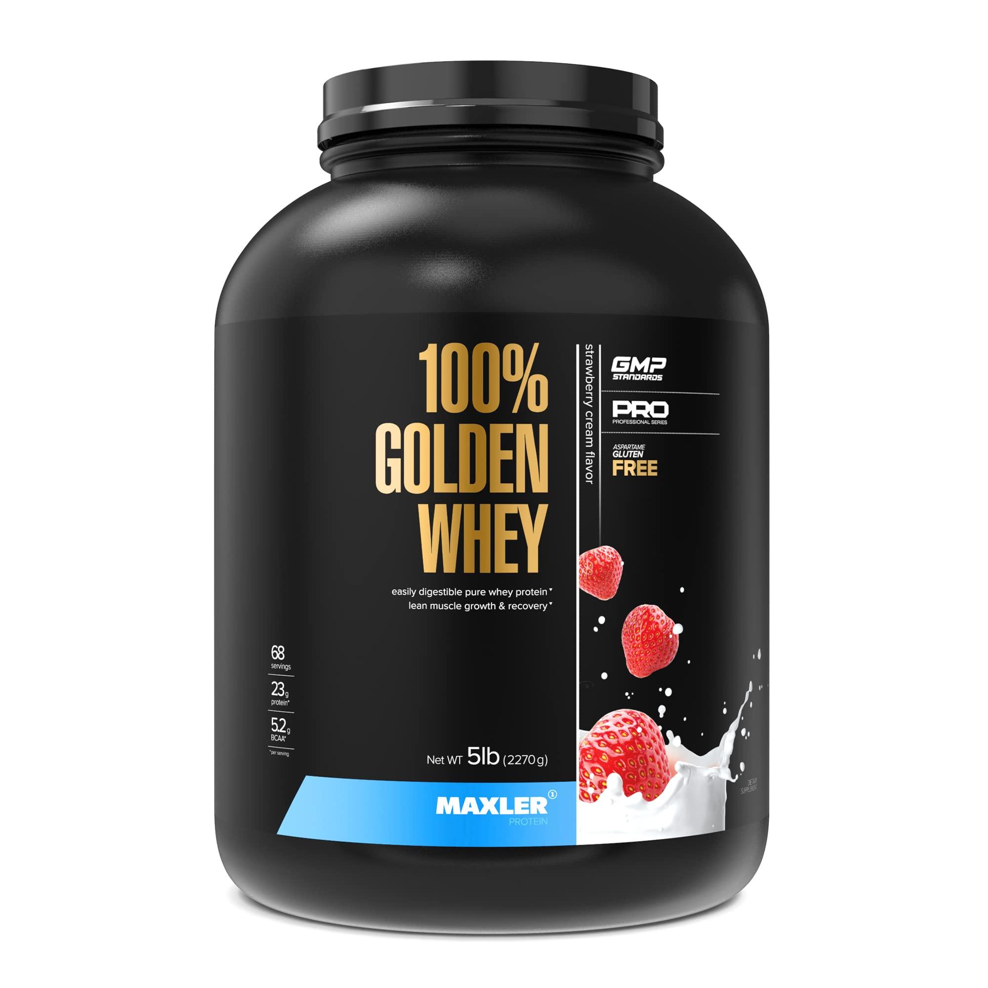 Maxler Maxler 100% Golden Whey Protein - 23g of Premium Whey Protein Powder per Serving - Pre, Post & Intra Workout - Fast-Absorbing Whey Hydrolysate, Isolate & Concentrate Blend - Strawberry Cream 5 lbs