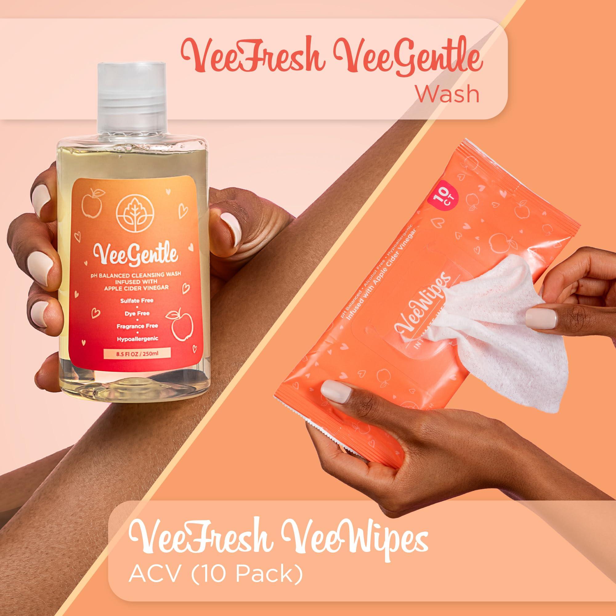VeeFresh VeeFresh VeeDaily - VeeGentle Intimate Wash & VeeWipes ACV Sensitive Vee Bundle - Apple Cider Vinegar Infused Female Wipes for Women & Natural Feminine Wash for Sensitive Vees!