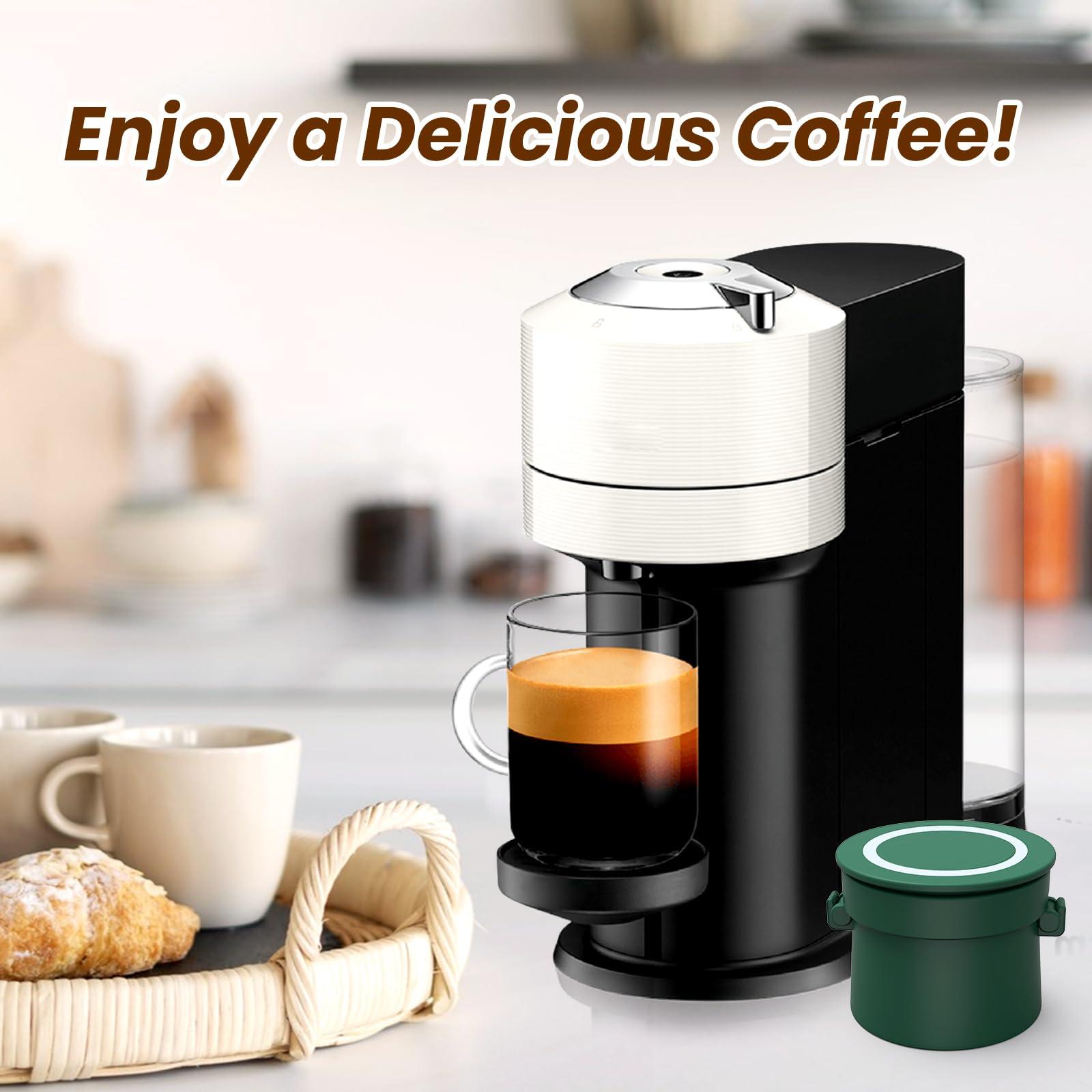 YEOSEN Reusable Vertuo Capsule Set for Reusable Nespresso Vertuo Pods, Upgraded Twist Holder with 100 Pcs Aluminum Foil Seal Lids and Brush Lid Opener,Fits for Refilling Vertuoline PodGreen)