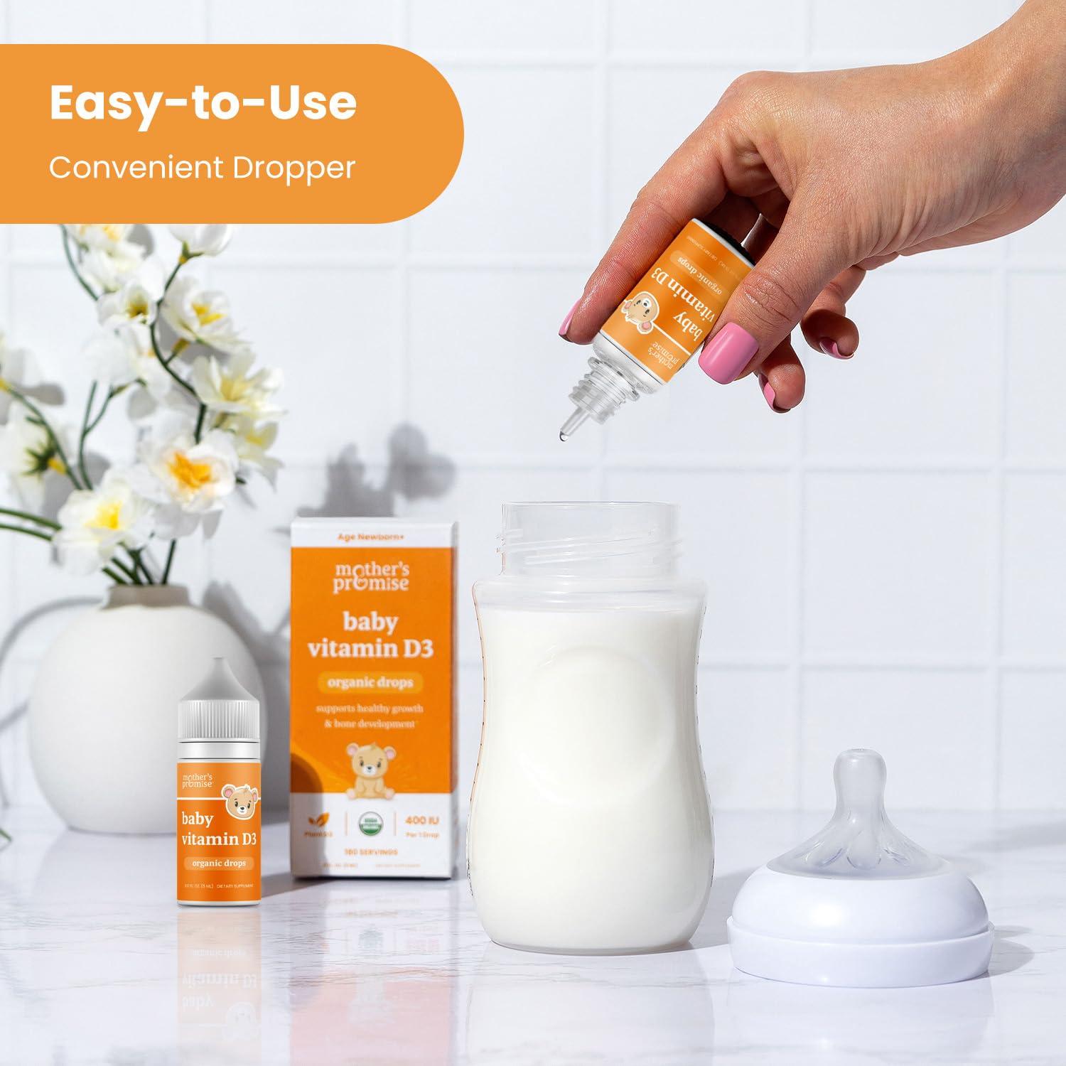 Mother\'s Promise Mother\'s Promise Organic Baby Vitamin D Drops | 100% Plant Based | Healthy Growth & Bone Development | Age Newborn+ | 180 Servings | Baby Vitamin D3 Liquid for Infants & Toddlers | 400 IU for Babies