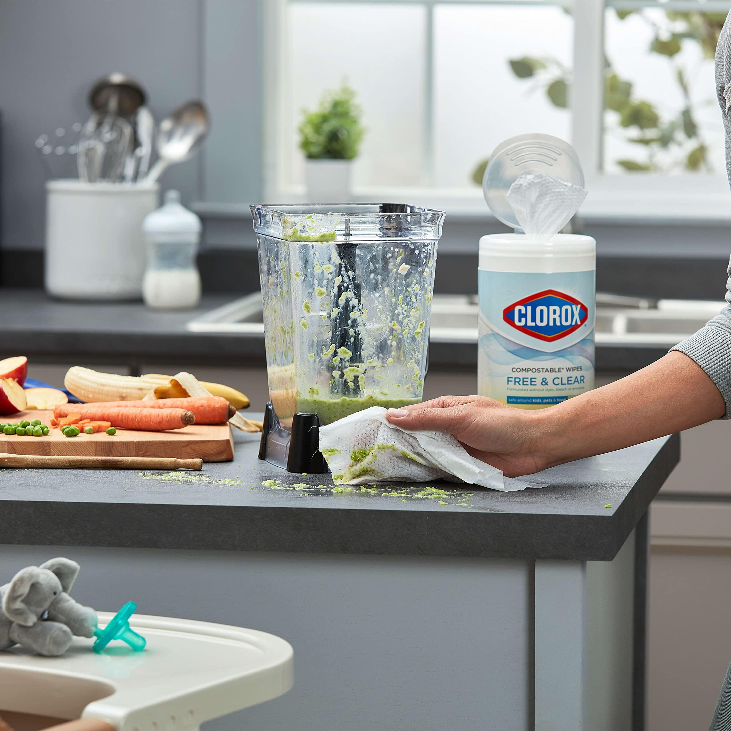 Clorox Clorox Free & Clear Compostable Cleaning Wipes, Light Lemon Scent, 75 Count (Package May Vary)