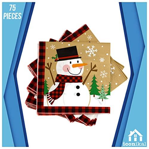 Iconikal Iconikal Disposable Dinner Paper Party Napkins, Winter Wonderland Snowman, 75-Count