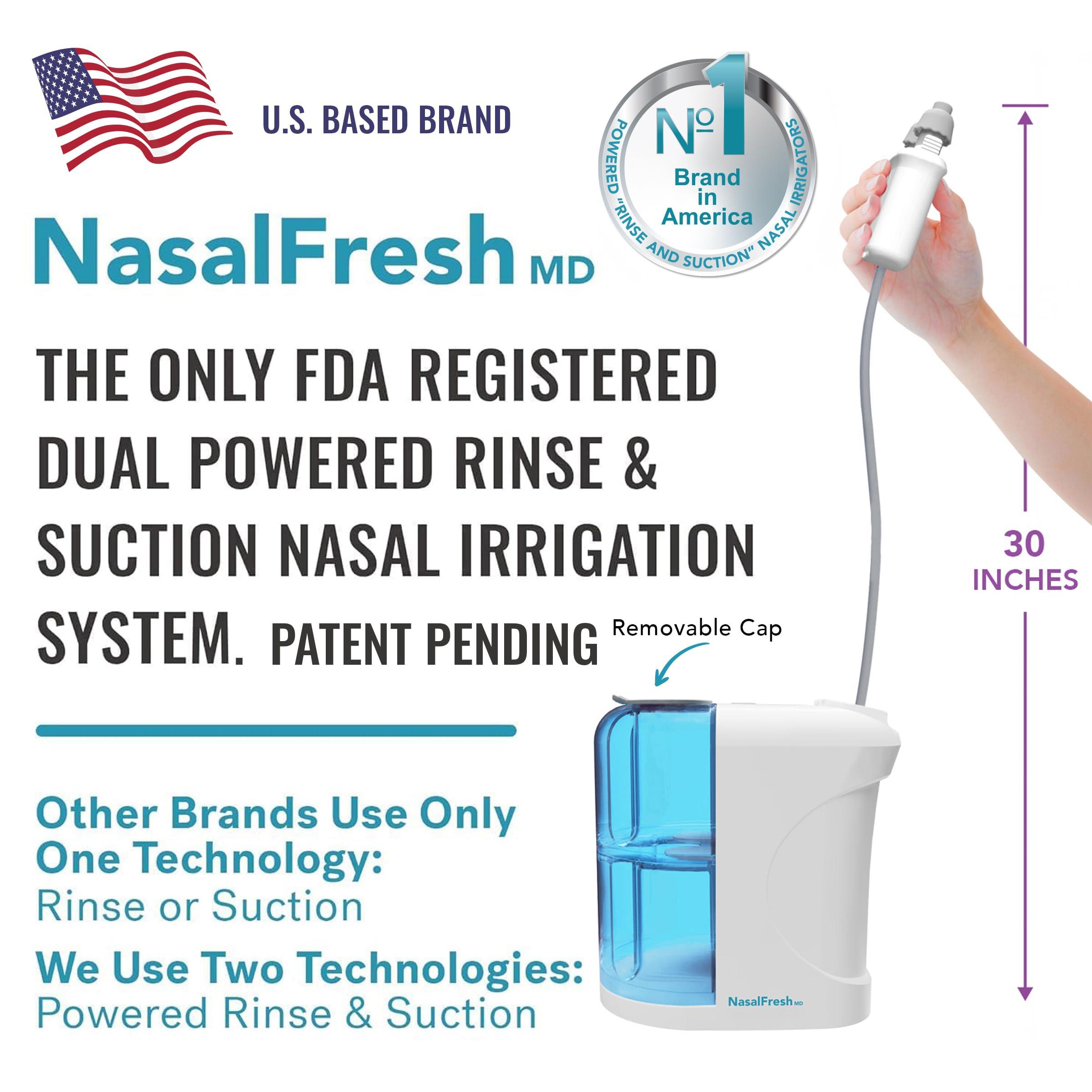 SPA SCIENCES NASALFRESH MD - Dual Powered Nasal Irrigation System Nasal Rinse and Wash - Sinus Decongestant Relief System w/ 30 Saline Packets - Rechargeable - Snoring Remedy