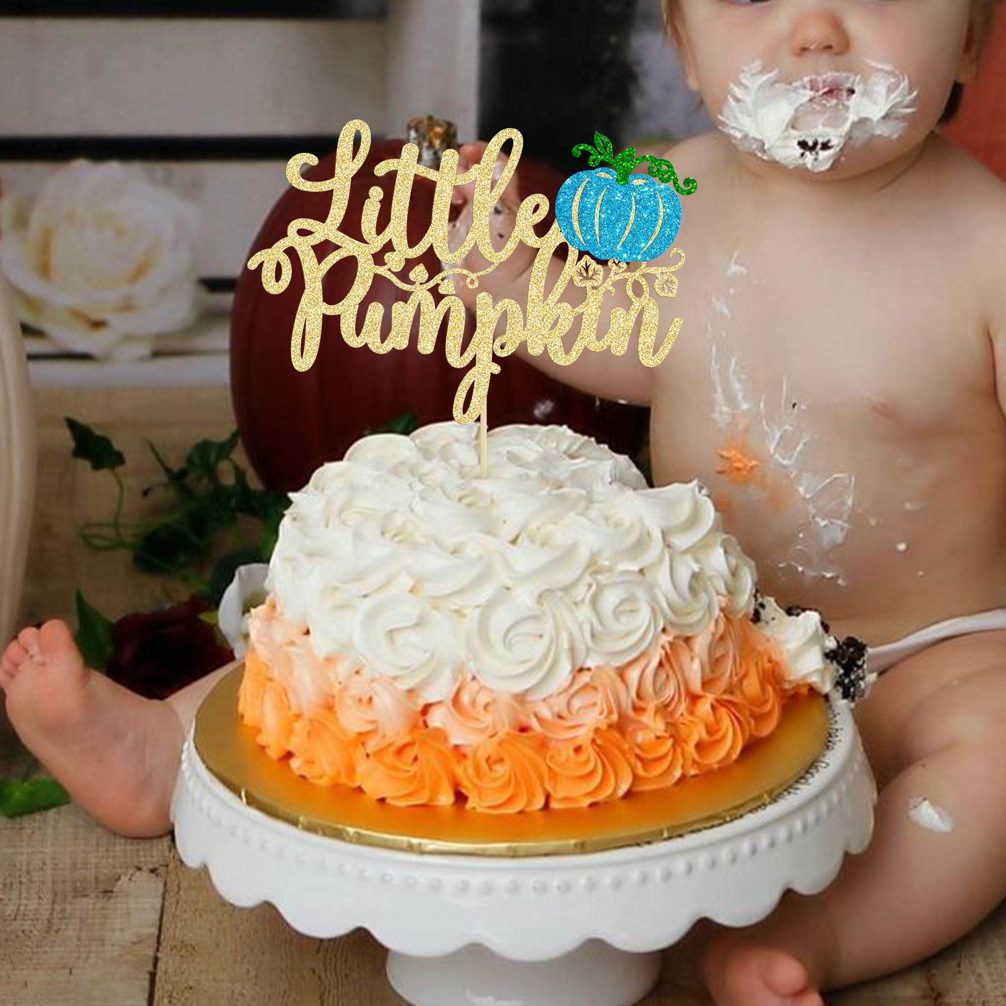 Gold Glitter Little Pumpkin Cake Topper - Fall Baby Shower & Thanksgiving Decor