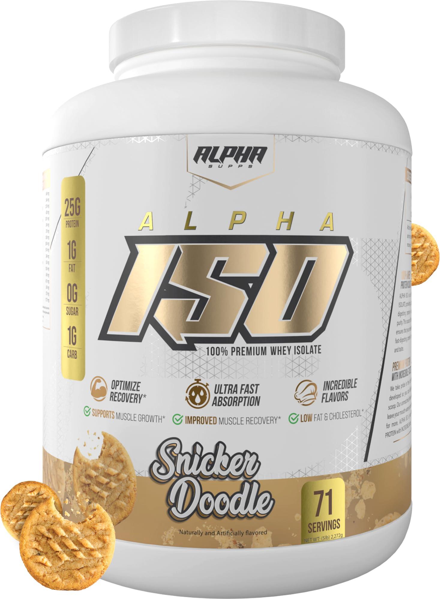 Alpha Supps Alpha Supps ISO, Low Carb 100% Whey Protein Isolate Powder, 25 Grams Per Serving, Helps Support Muscle Growth, Low Sugar and Gluten Free (Snicker Doodle, 5 lb)