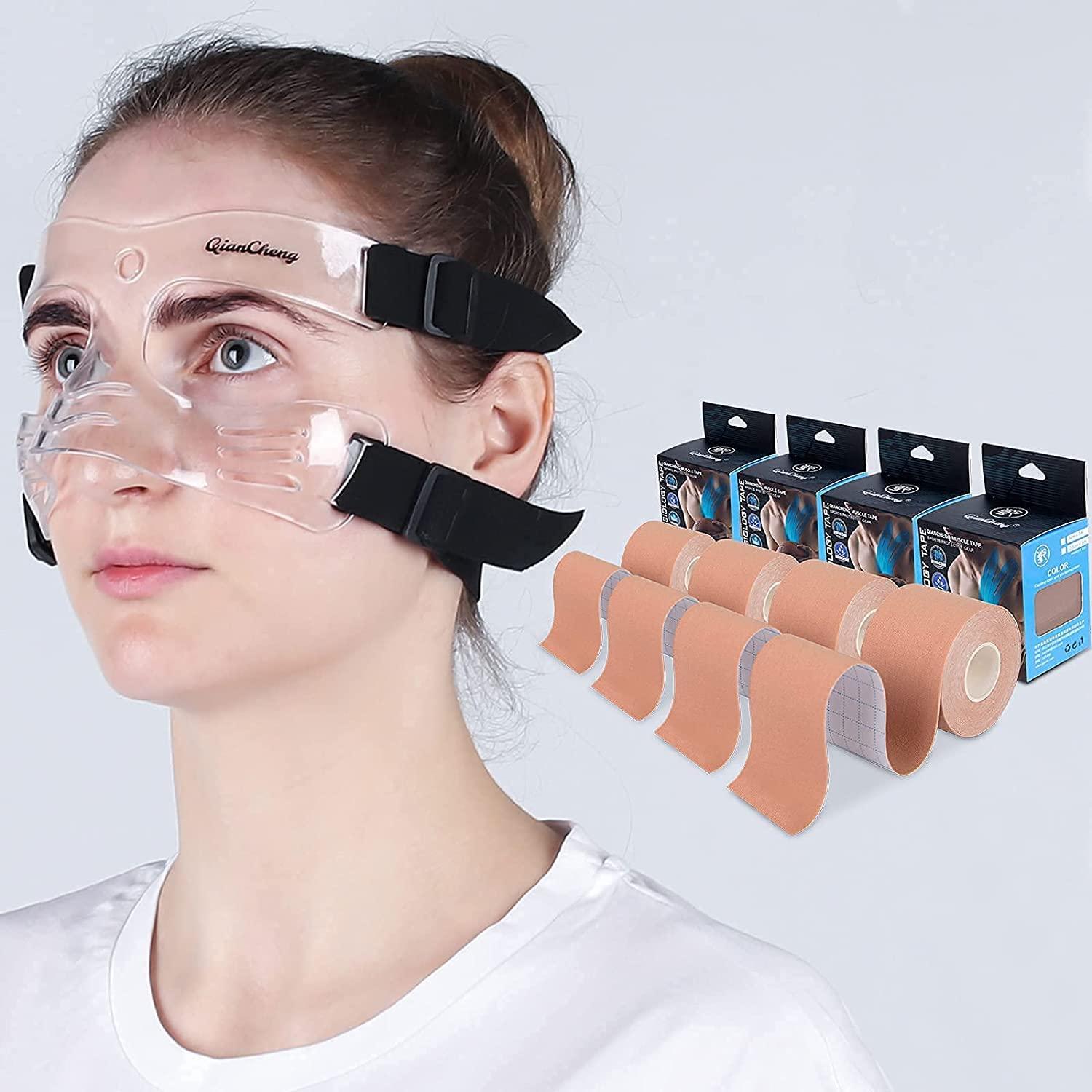 QianCheng Qiancheng Nose Guard with Padding 4 Pack 16 FT Waterproof Kinesiology Tape Face Shield for Broken Nose for Sports Athletes for Women and Teenagers