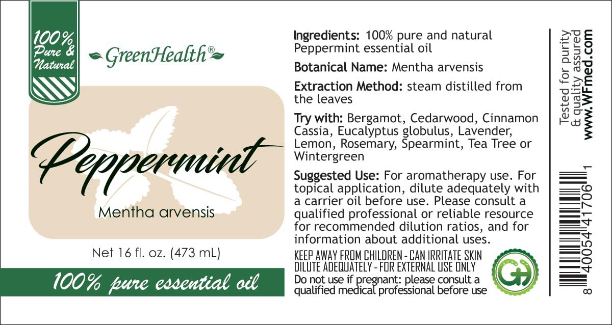 GreenHealth GreenHealth Peppermint Essential Oil 2 Pack (16 fl oz Each) 100% Pure & Uncut White Plastic Jugs Bulk Essential Oil for Diffusers, DIY, Cleaning