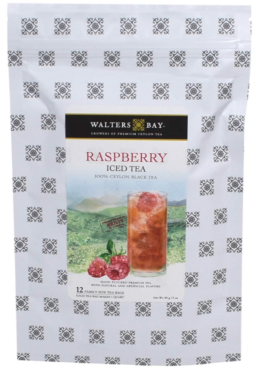 Walters Bay Walters Bay Raspberry Iced Tea, 12 Count, Quart Sized Tea Bags, Ceylon Black Tea, Unsweetened, 100% Hand Plucked, Delicious Raspberry Tart Flavor, Sri Lankan Tea
