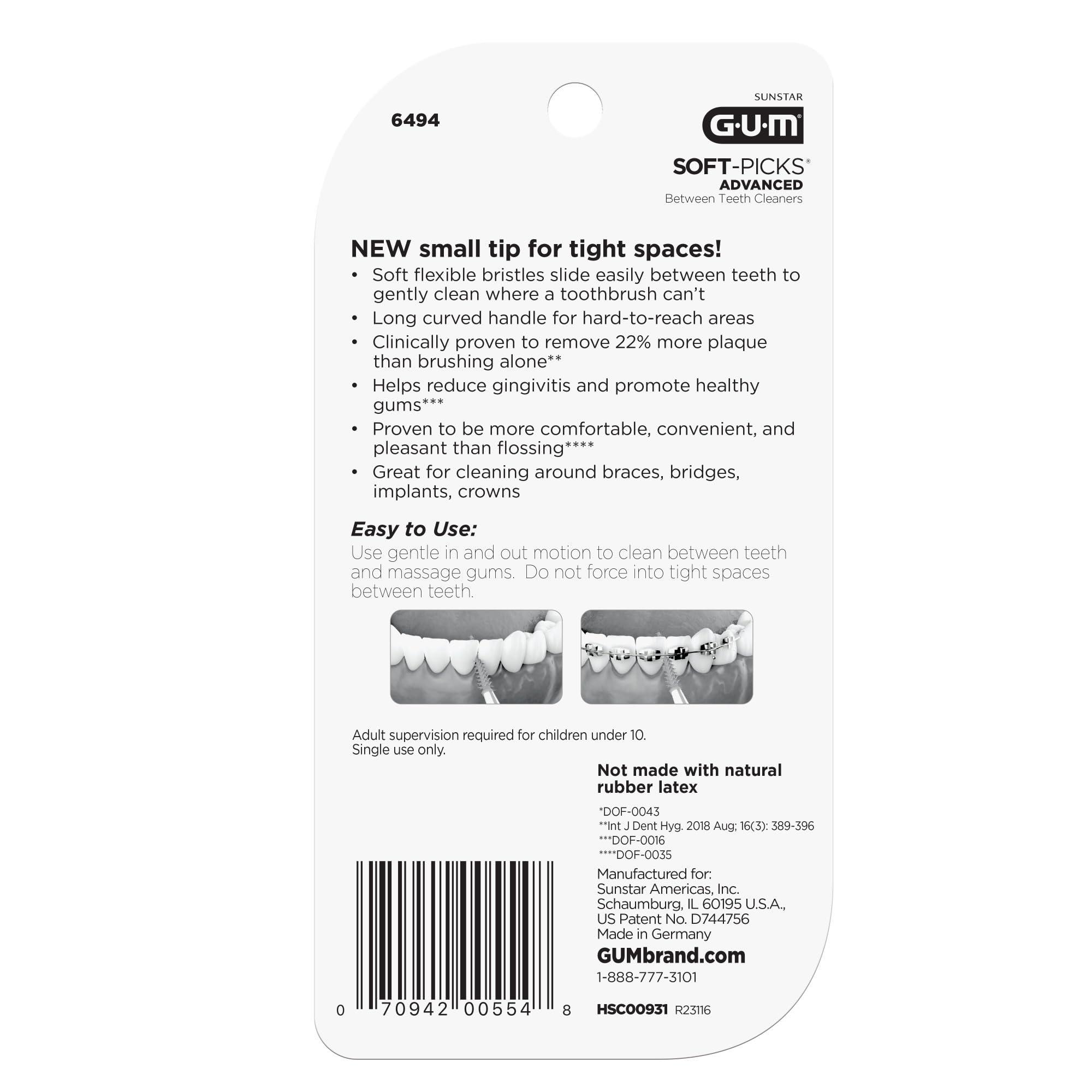 GUM GUM Soft-Picks Advanced- Tight, Easy to Use Dental Picks for Teeth Cleaning and Gum Health, Disposable Interdental Brushes with Convenient Carry Case, Dentist Recommended Dental Picks, 60ct(3pk)