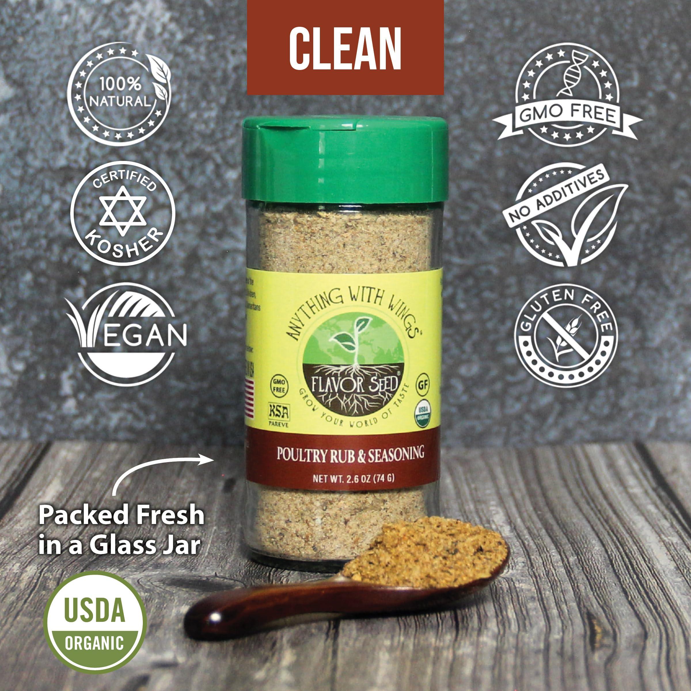 Flavor Seed Flavor Seed Organic Poultry Seasoning, Anything With Wings, Carnivore & Keto Chicken Rub & Wing Dust for Turkey, Quail, Duck. No Sugar, Preservative Free, Certified Organic, Kosher, 2.6 oz Shaker Jar