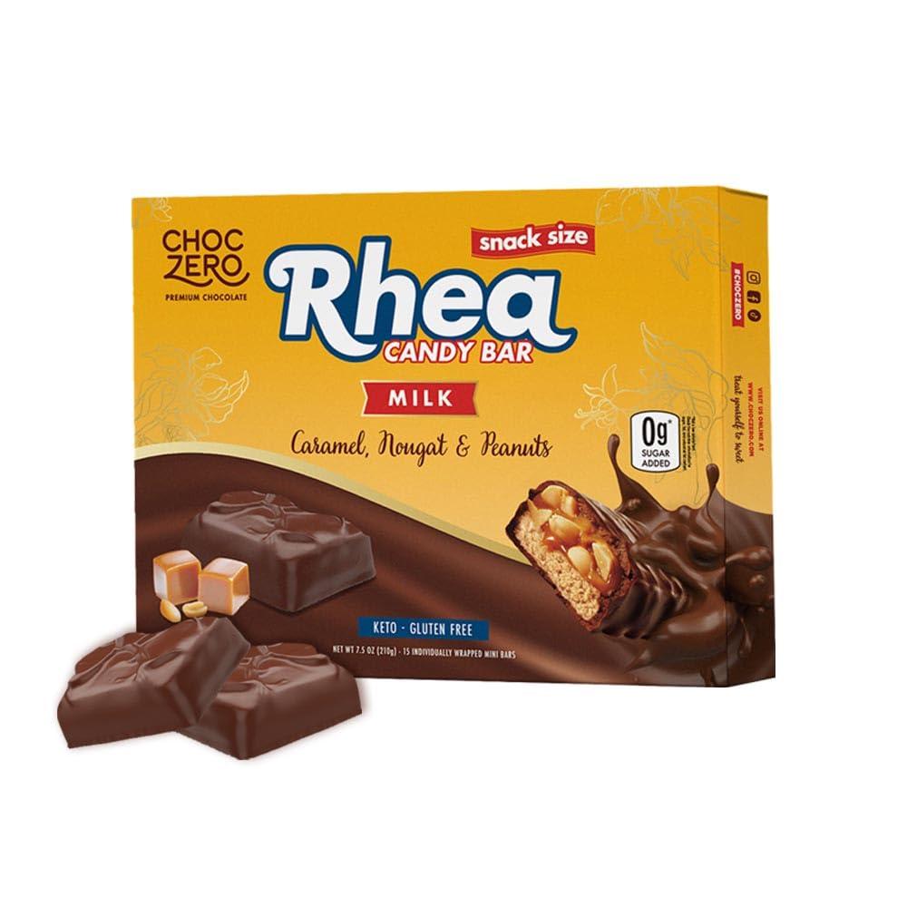 ChocZero ChocZero Milk Chocolate Peanut & Caramel Nougat Candy Bar, Zero Sugar Added, High Fiber, Sharing Size Rhea Bars (15 per Box)
