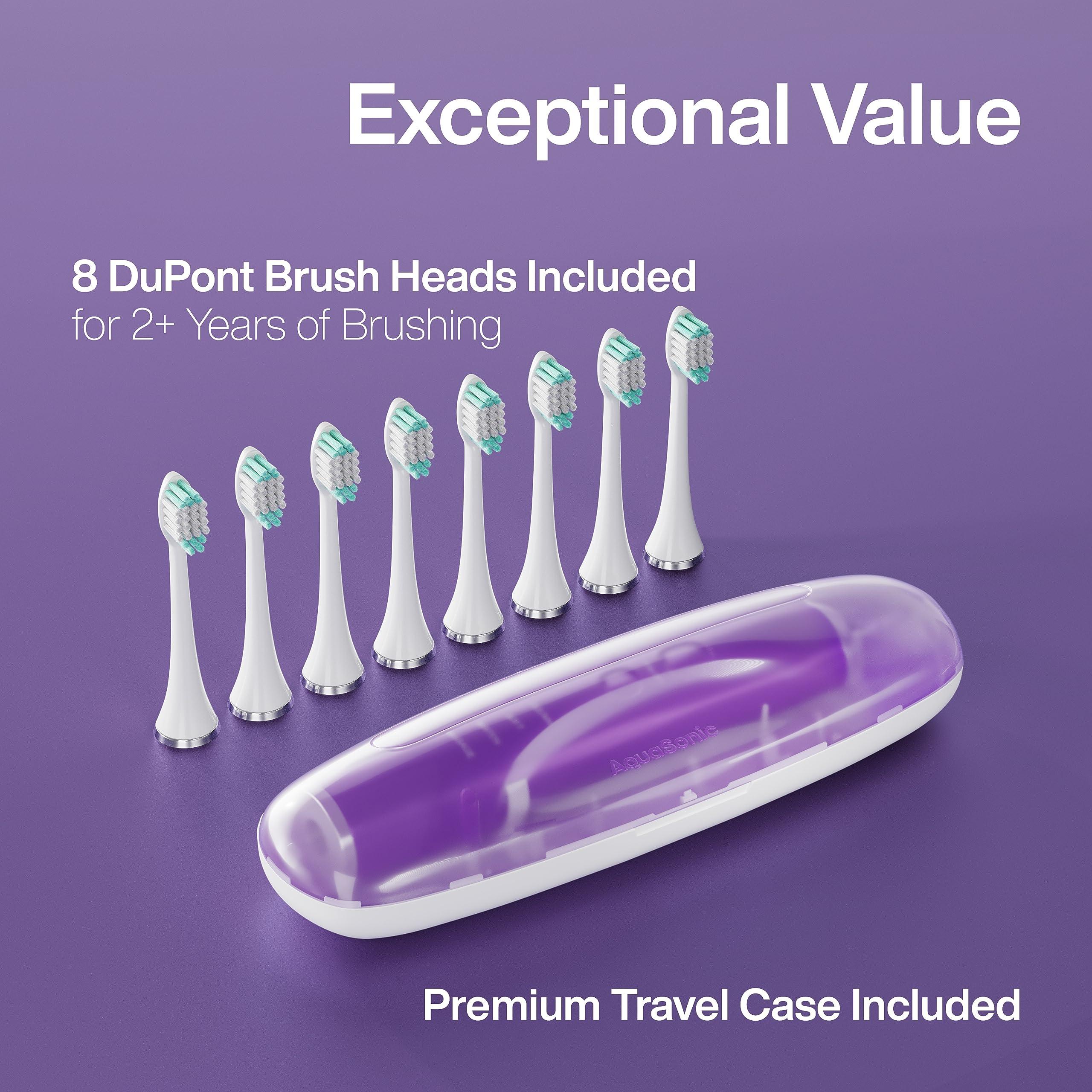 Aquasonic Aquasonic Vibe Series Ultra-Whitening Toothbrush ADA Accepted Electric Toothbrush - 8 Brush Heads & Travel Case 40,000 VPM Motor & Wireless Charging - 4 Modes w Smart Timer Satin Violet