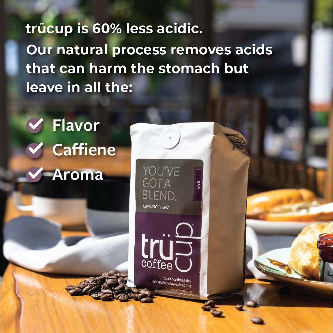 TRUCUP trcup Low-Acid Espresso Blend Coffee, (Whole Bean, 1 x 2 lb bag)