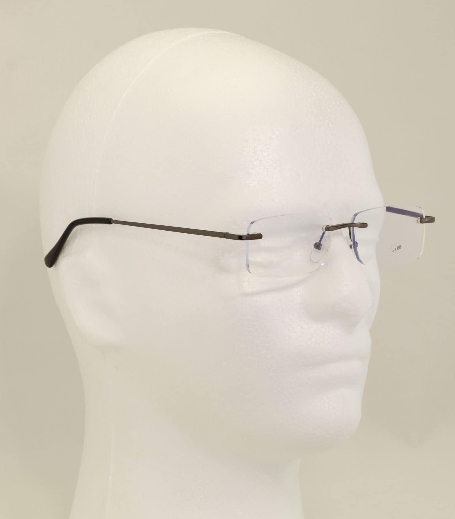 V.W.E. V.W.E. Slim Rimless lightweight metal anti blue light blocking UV reading glasses - clear lens computer reader (Gunmetal, 2.00, multiplier_x)