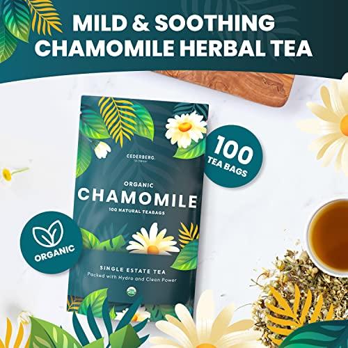 Cederberg Tea Company Organic Chamomile Tea — 100 Tea Bags | Organic Herbal Tea From Single Origin | Eco-Friendly Tea Bags | Non-GMO Caffeine Free Tea With Zero Sugar | Cederberg Tea Company