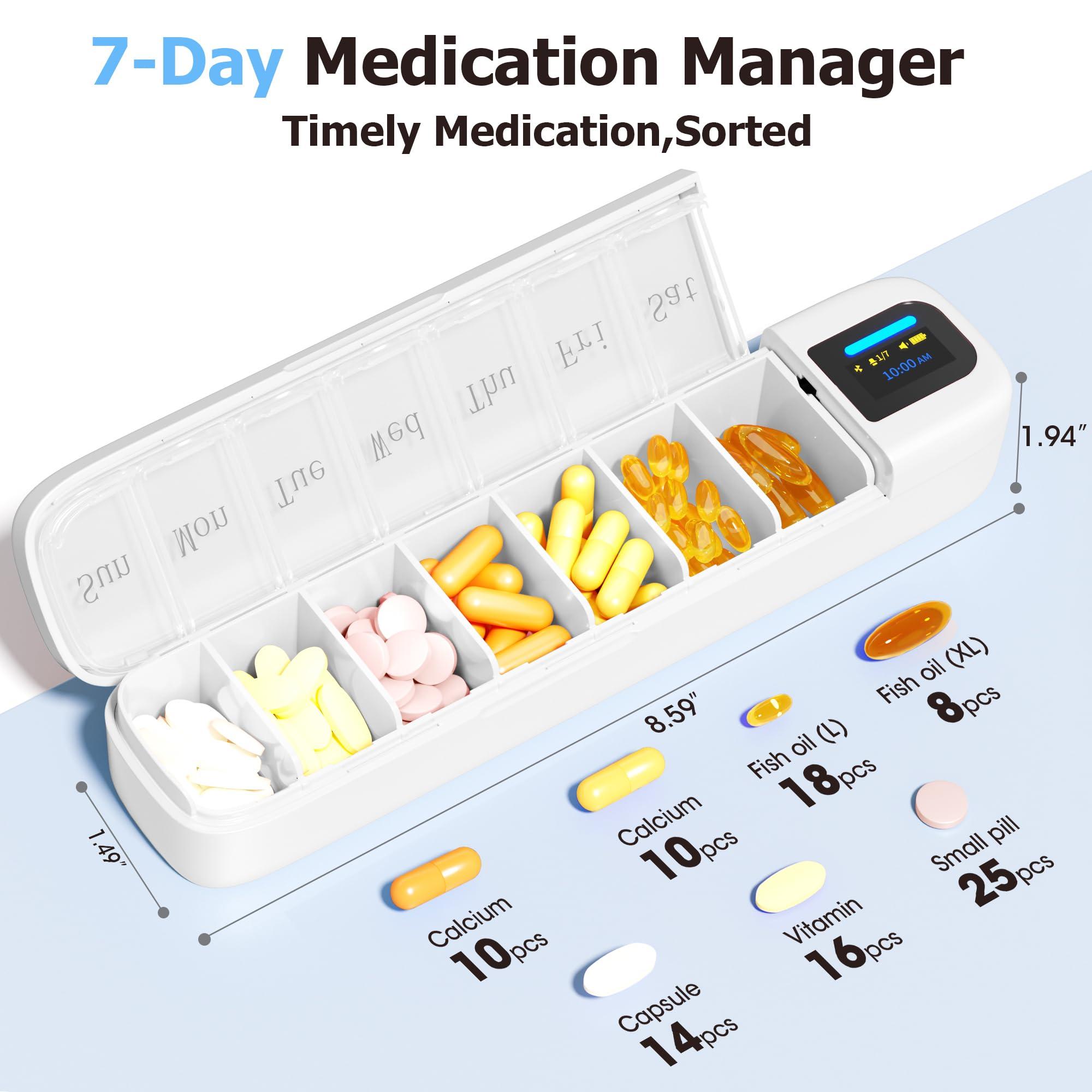 Daviky Daviky Smart Pill Organizer with Alarm, Bluetooth Daily Once a Day Pill Dispenser 7 Day with APP, Weekly Travel Pill Case, Portable Pill Reminder for Medicines, Supplements and Vitamins (White)