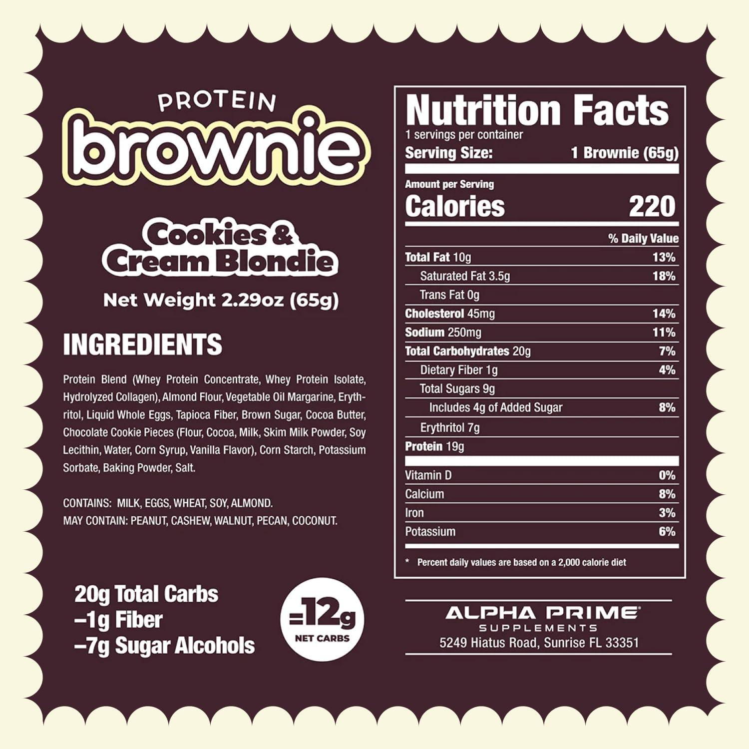 Alpha Prime Supplements Prime Bites Protein Brownie from Alpha Prime Supplements | High Protein, Collagen Fortified Low Sugar Treat | Delicious Snack | 12 Bars per Box (Cookie Dough Bites)