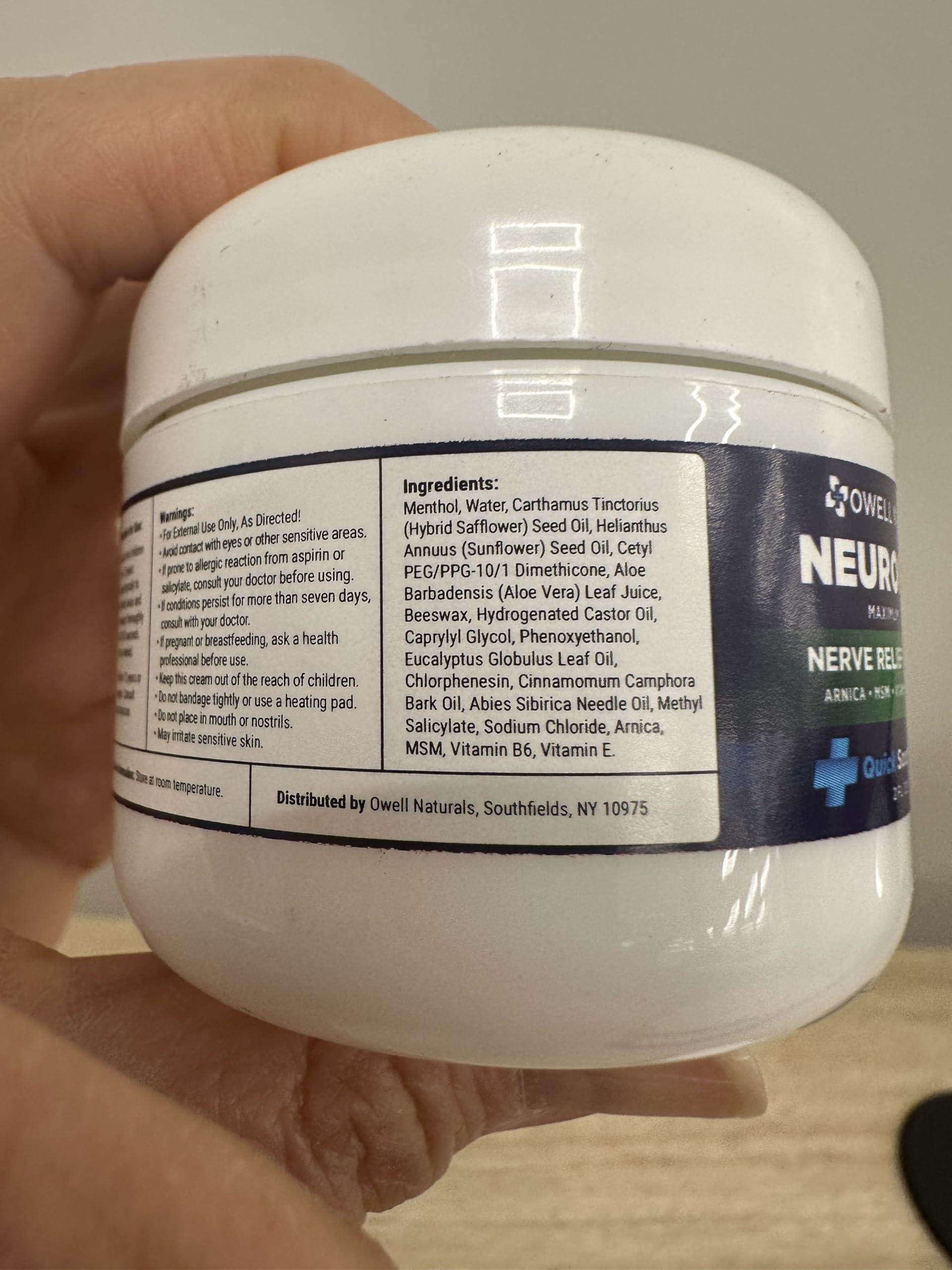 OWELL NATURALS OWELL NATURALS Neuropathy Cream Extra Strength Nerve Relief Cream for Foot, Hands, Legs, Toes with Arnica, Vitamin B6, Aloe Vera, MSM - Made in USA