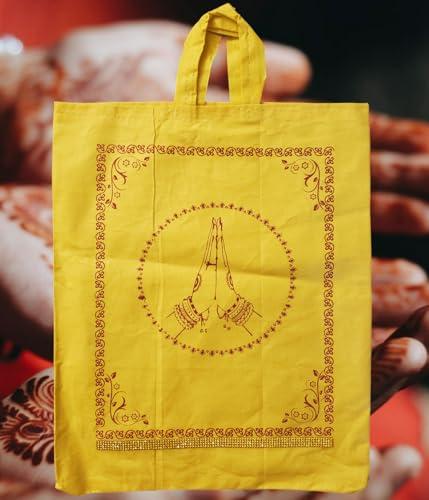 Generic Traditional Indian Yellow Cloth Gift Bag-Manja pai(Pack of 5 bags)