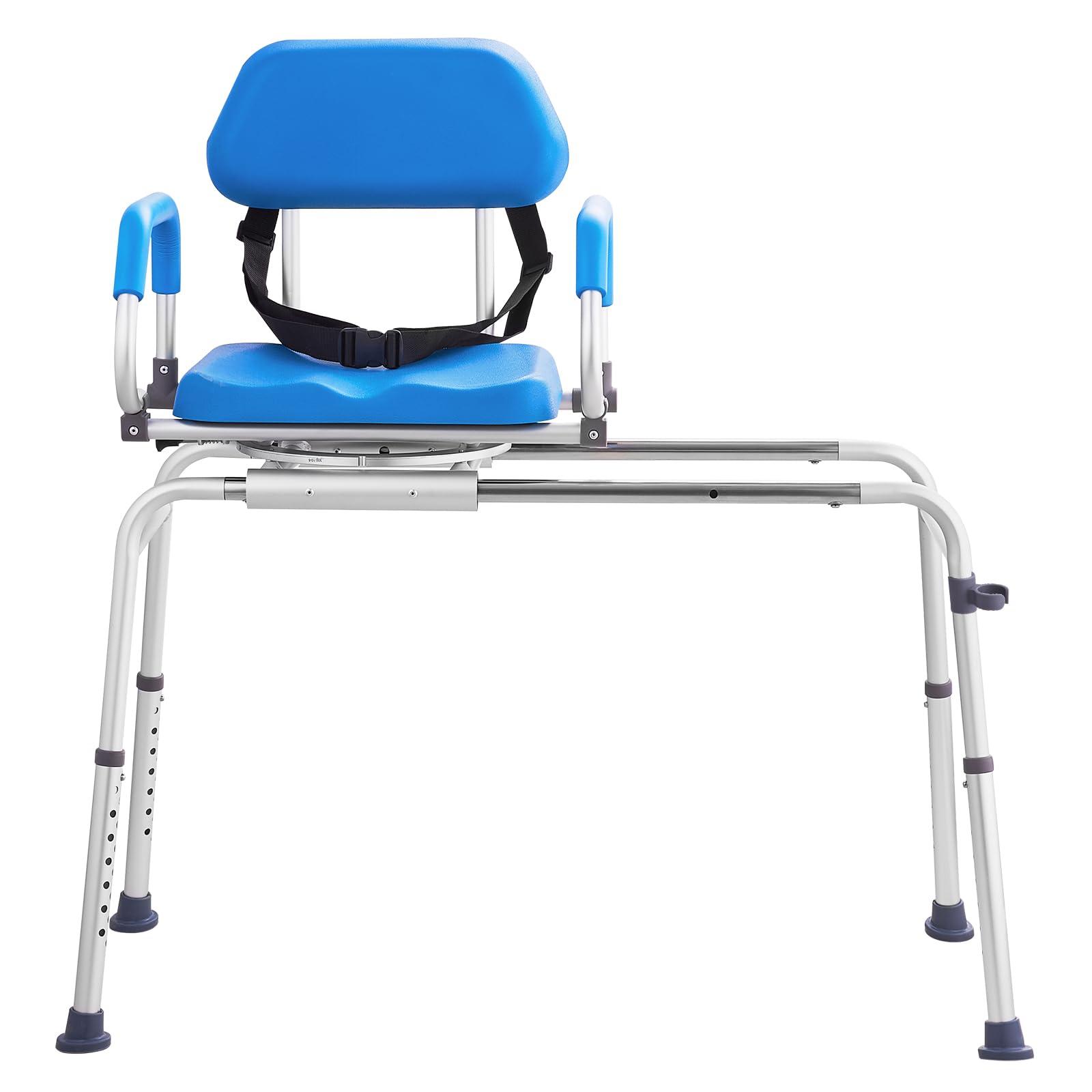 VEVOR VEVOR Sliding Tub Transfer Bench with 360 Degree Swivel Seat, Sliding Shower Chair with Pivoting Armrest & Padded Seat and Safety Belt, Height Adjustable Bath Chair for Elderly Disabled, 330LBS