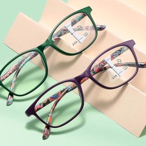 Generic Progressive Multifocal Reading Glasses for Women, Trendy Pattern Print Frames Glasses, Blue Light Blocking Readers (Color : Brown, Size : 1.0x)