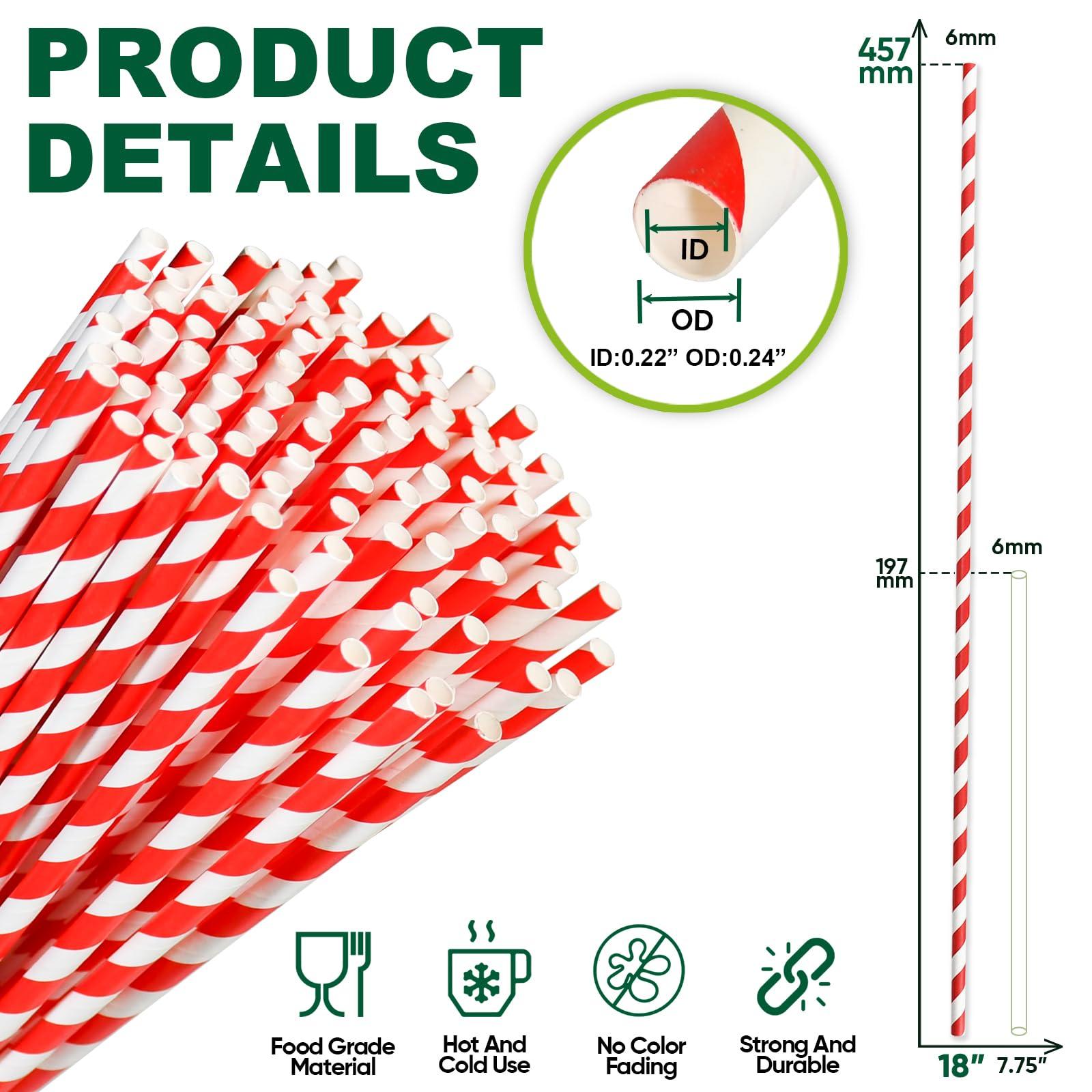 chunspak 18 Inch Extra Long Paper Drinking Straws - For Large Drinks, Cotton Candy Sticks, DIY Crafts - Red, 100 Counts- 100% Biodegradable