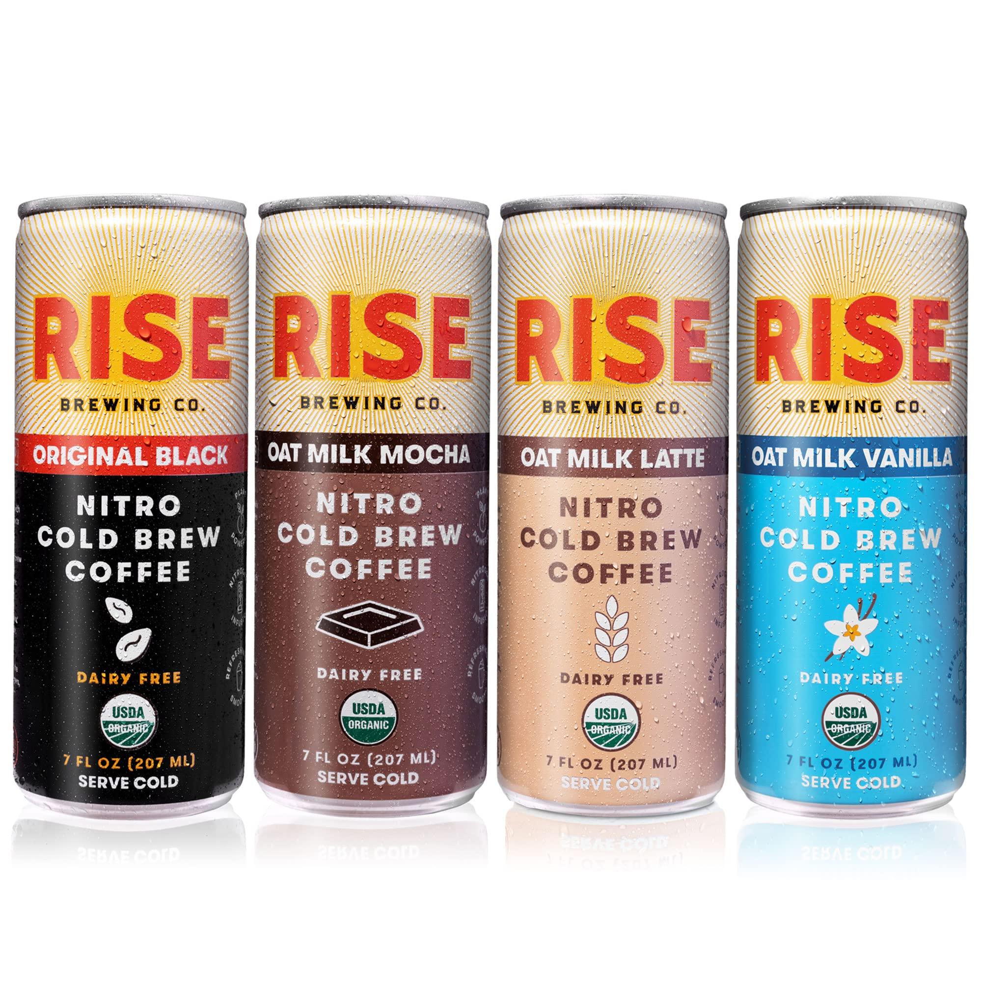 RISE Brewing Co. RISE Brewing Co. Nitro Cold Brew Coffee, Organic, Non-GMO, Clean Energy & Low Acidity, 3x Original Black, Oat Milk Latte, Oat Milk Mocha & Oat Milk Vanilla, 7 fl. oz. Cans (12 pack)