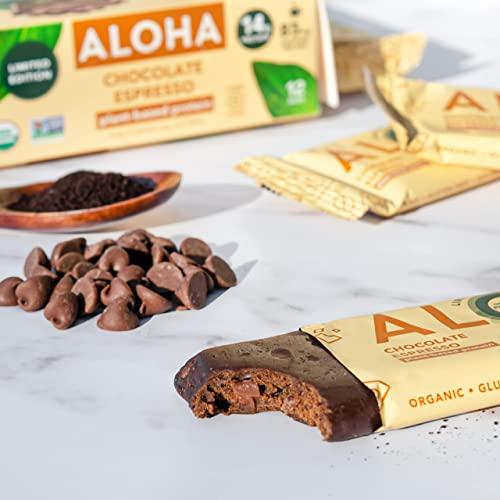 ALOHA ALOHA Organic Plant Based Protein Bars - Chocolate Espresso (85mg Caffeine) - 12 Bars, Vegan, Low Sugar, Gluten-Free, Paleo, Low Carb, Non-GMO, No Stevia, No Erythritol