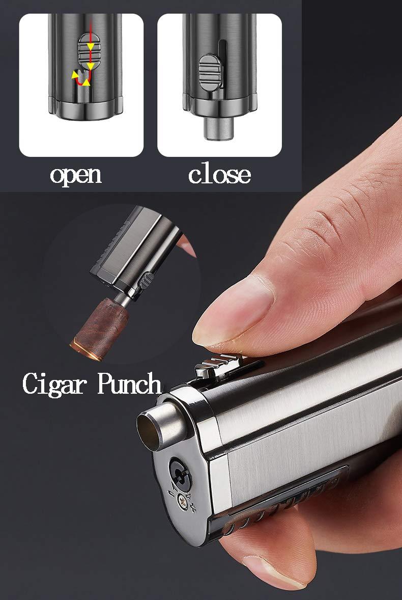 Malisseladi Torch Lighter Triple Jet Flame Refillable Butane Cigar Lighter with Cigar Punch,Adjustable Jet Flame Lighters Windproof Lighter Cigar Ignition for Grill BBQ Camping,Without Gas (Black)