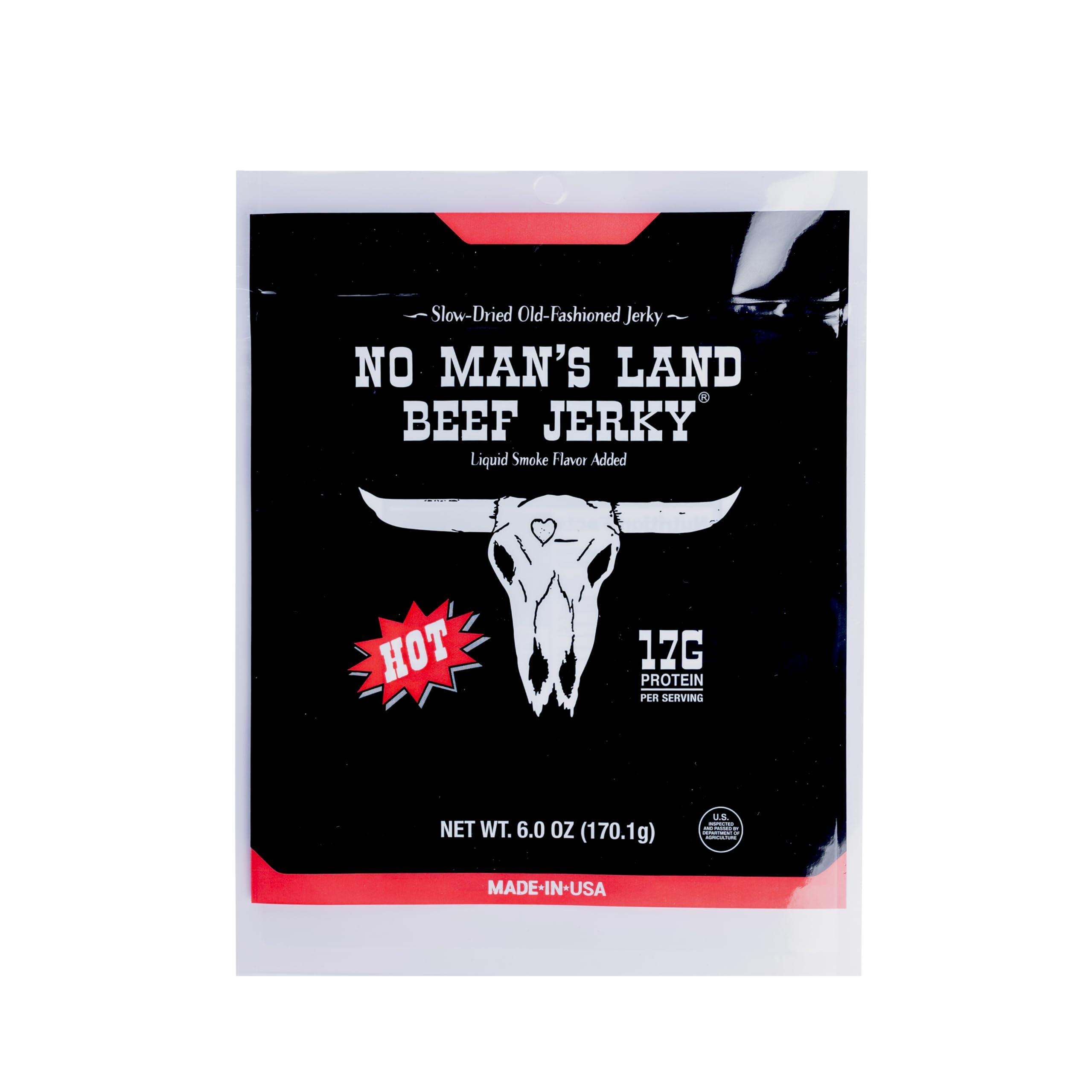 NO MANS LAND BEEF JERKY No Man’s Land HOT Beef Jerky High Protein Low Calorie Low Carb Beef Snack 6.0oz Bag