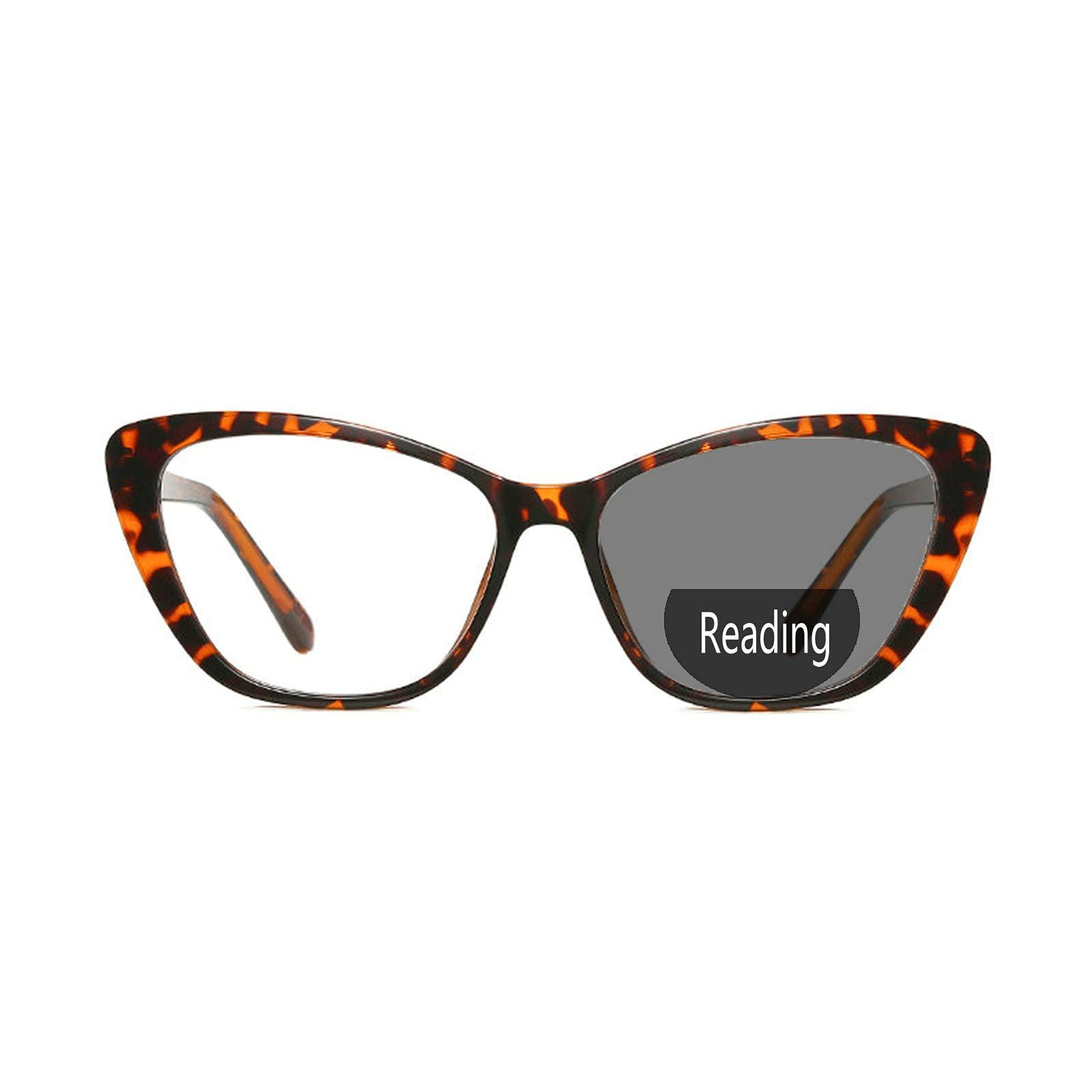willochra willochra Invisible Transition PhotochromicBifocal Reading Glasses For Men Women cat eye Frame Clear Sunglasses Readers UV400 (leopard, 150)