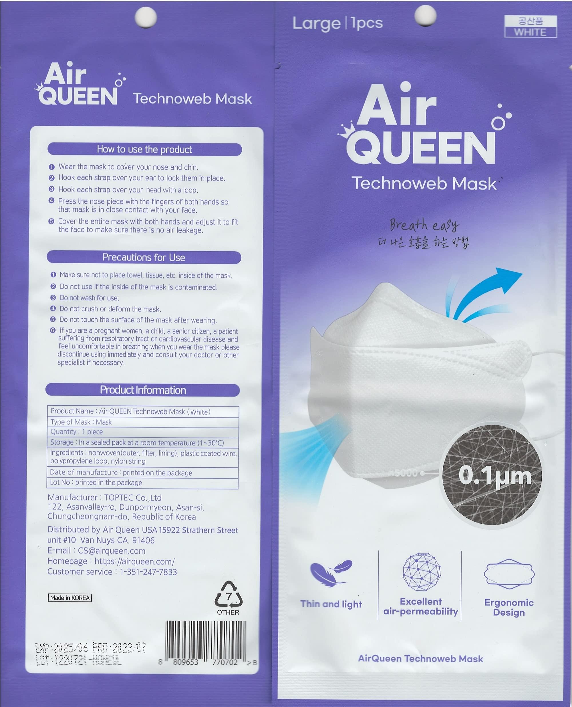 AIRQUEEN Air Queen 3 layer Nano filter Mask, no fog, adjustable nose bridge, light weight, breathable, individually packed