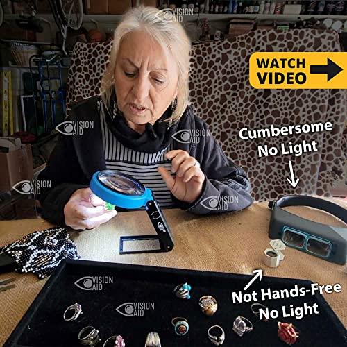 Vision Aid VISION AID 30X Hands-Free Magnifying Glass with 21 LED Lights for Coins Jewelry Crafts Hobby 40X Loupe Handheld or Desktop Stand Magnifier for Seniors Reading Watch Repair Soldering Close Work