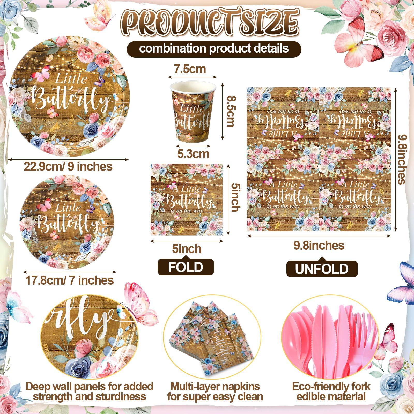Hsei Hsei 324Pcs A Little Butterfly Is On Her Way Baby Shower Decorations Butterfly Party Supplies Serve 36 Baby Shower Plates Cups and Napkins Sets Wooden Butterfly Party Favors for Baby Shower Birthday