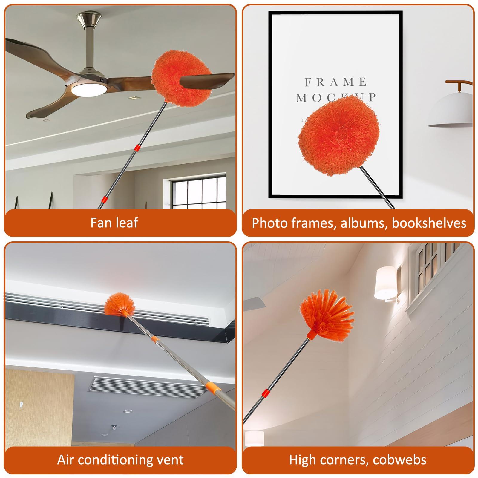 M-jump 20+ Feet High Reach Dusting Kit, Cobweb Duster & Ceiling Fan Duster with 3-14 ft Extension Pole for Cleaning, Microfiber Feather Duster Cleaner for Cleaning Walls Bookshelves Furniture Door Window