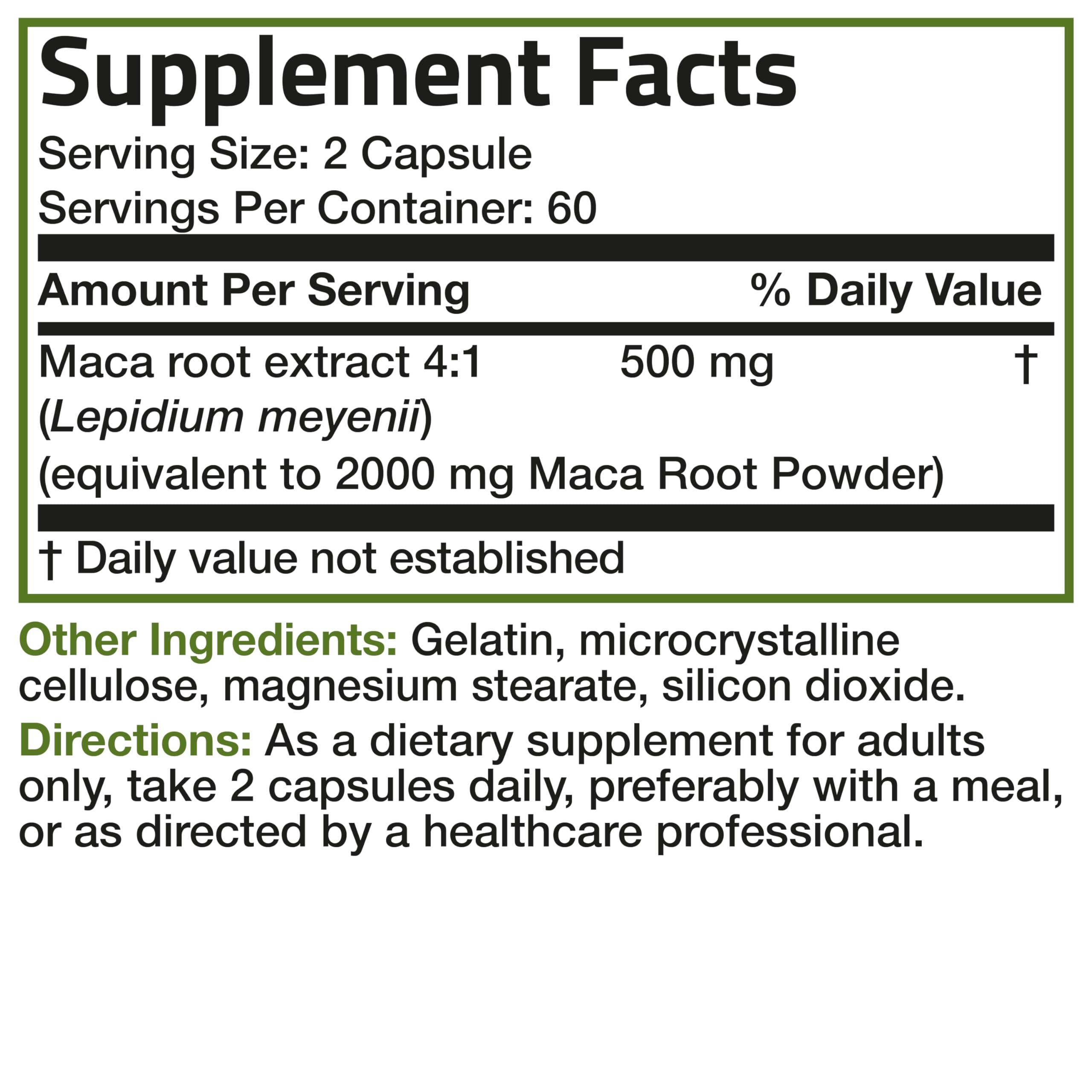 Bronson Bronson Maca Root (from 500mg 4:1 Extract Equivalent to 2000mg per Serving), Lepidium Meyenii - Non-GMO, 120 Vegetarian Capsules