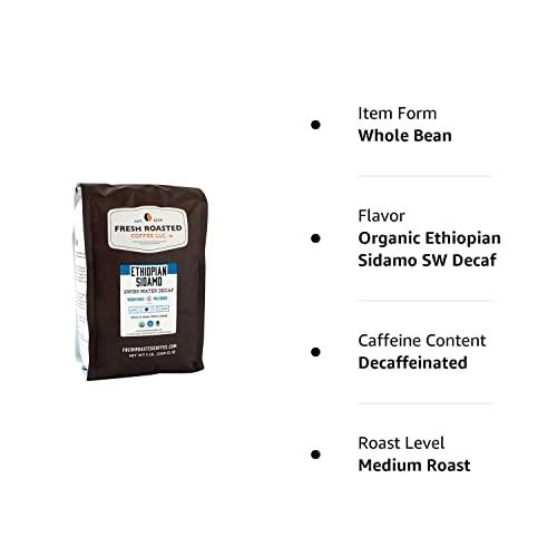 Fresh Roasted Coffee Fresh Roasted Coffee, Fair Trade Organic Ethiopian Sidamo Swiss Water Decaf, 5 lb (80 oz), Kosher, Medium Roast Whole Bean