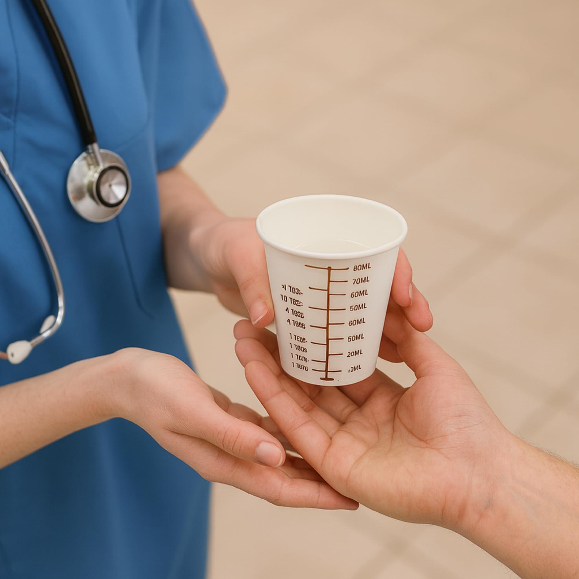 Vakly 3 oz Graduated Paper Cups [125] Disposable Wax Coated Medicine Cups with Clear Measurements on Each Cup for Measuring Fluid Intake and Urine Output as well as Cooking, Mixing Paint, Stain, Epoxy (125)