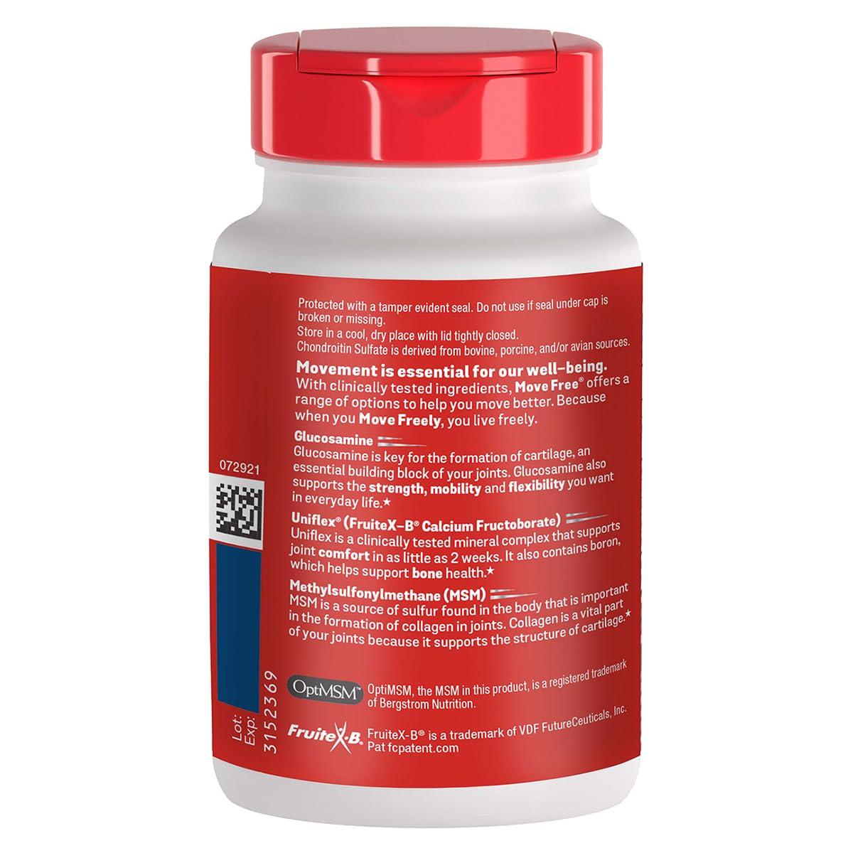 Move Free Move Free Advanced Glucosamine Chondroitin MSM Joint Support Supplement, Supports Mobility, Comfort, Strength, Flexibility & Bone, 120 Tablets/40 Servings