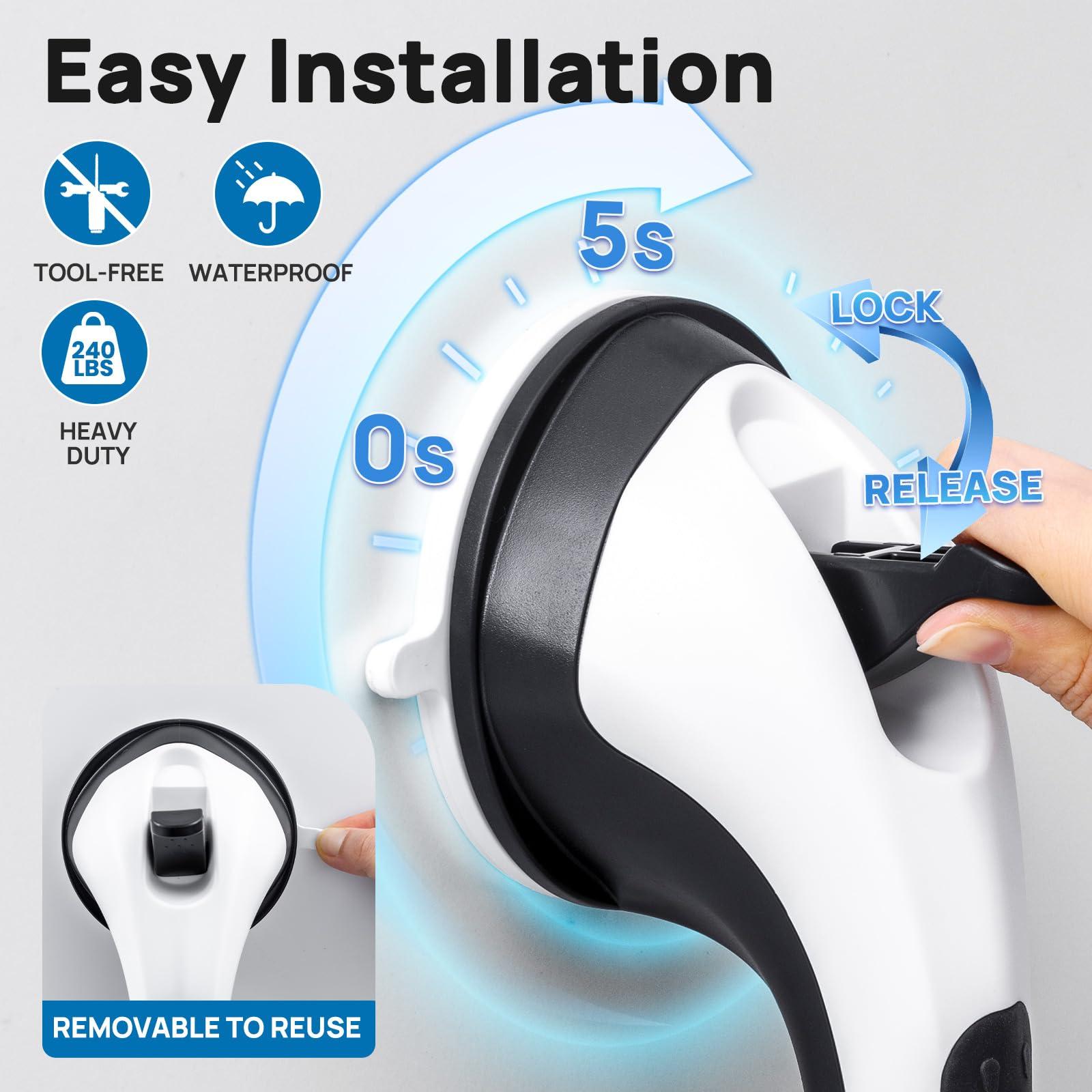 LEVERLOC LEVERLOC Grab Bars for Bathtubs and Showers 2 Pack Suction Grab Bar, Heavy Duty 12 Inch Shower Handle Removable Handrails for Seniors and Elderly, Bathroom Safety Grip No Drilling Waterproof Black