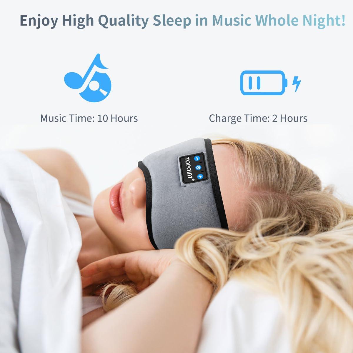 TOPOINT TOPOINT Sleep Mask Headphones with Wireless Bluetooth 5.3, Eye Mask White Noise Headphones for Sleeping Mask Light Blocking, Timer, 14 Hours for Women Men, Travel, Meditation, Nap