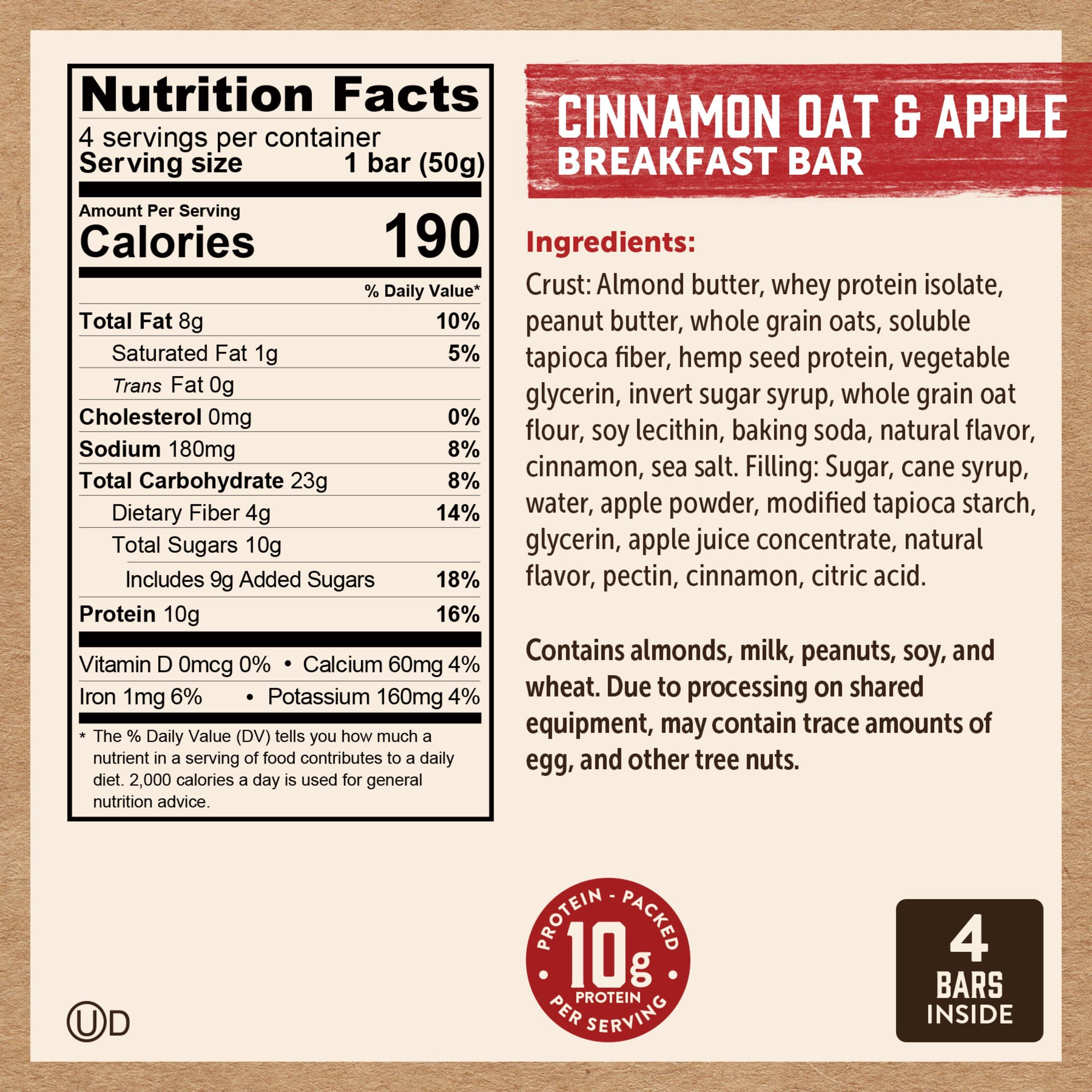 Kodiak Cakes Kodiak Soft Baked Sandwich Breakfast Bar, Cinnamon Oat & Apple, High Protein, 100% Whole Grains, 1 box with 4 bars each (4 bars total)
